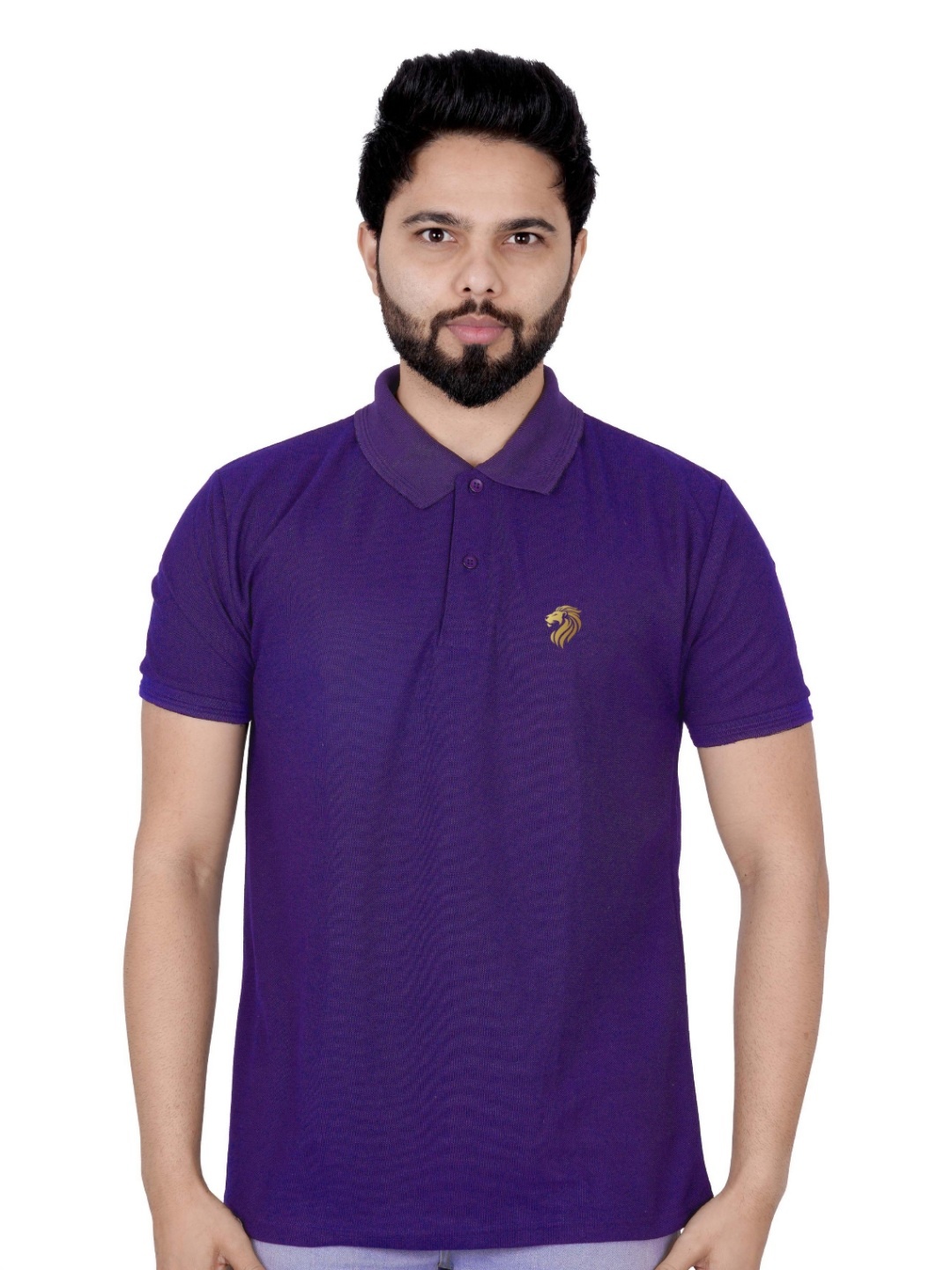 

LA MILANO Men Polo Collar Short Sleeves Applique Slim Fit T-shirt, Purple