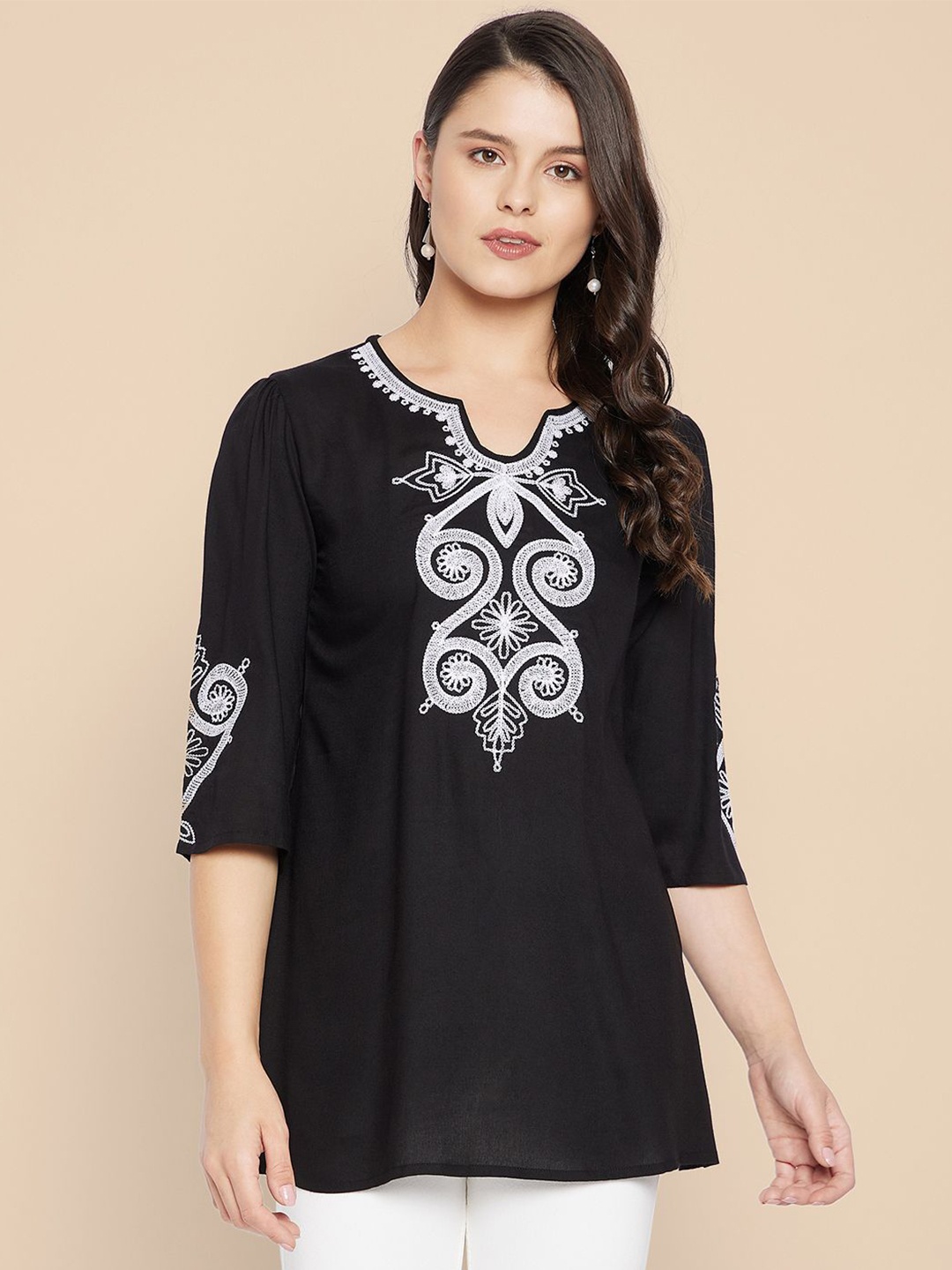 

all about you Women Floral Printed V-Neck Top, Black