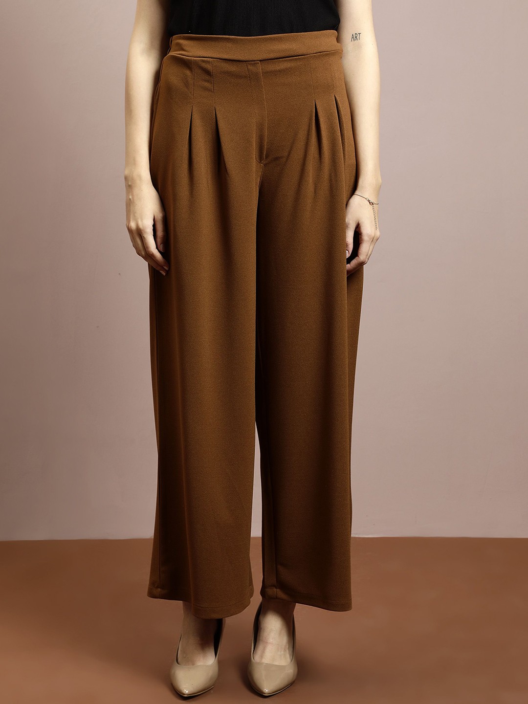 

Athena Women Relaxed Straight Leg Loose Fit Easy Wash Trousers, Brown