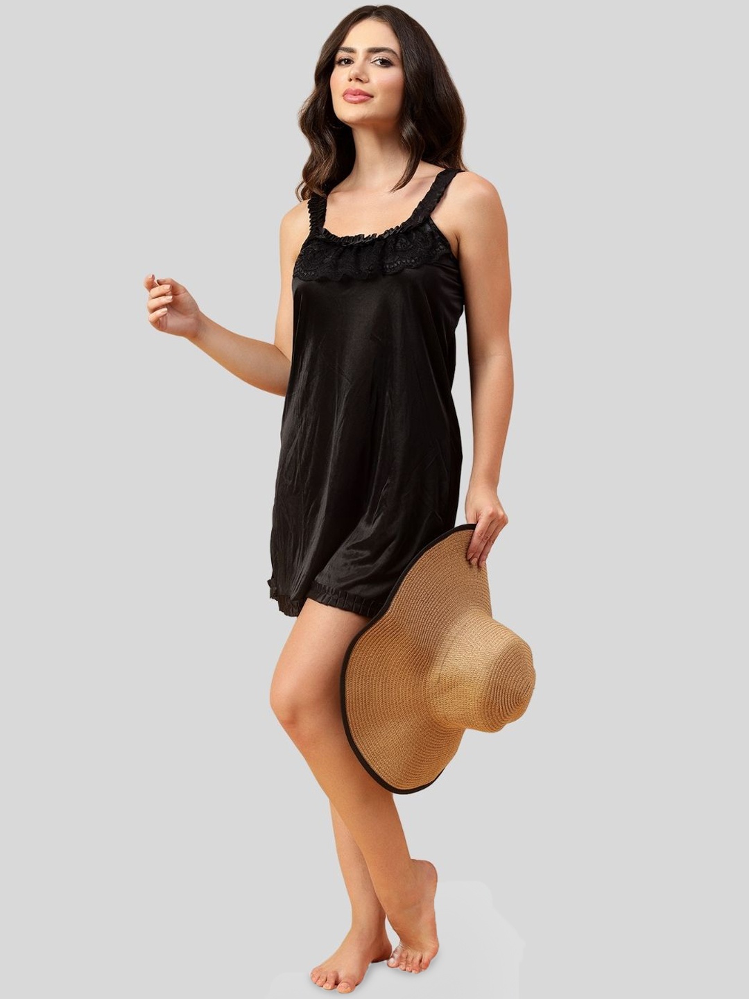 

Velvi FIGURE Pack of 2 Satin Baby Doll, Black