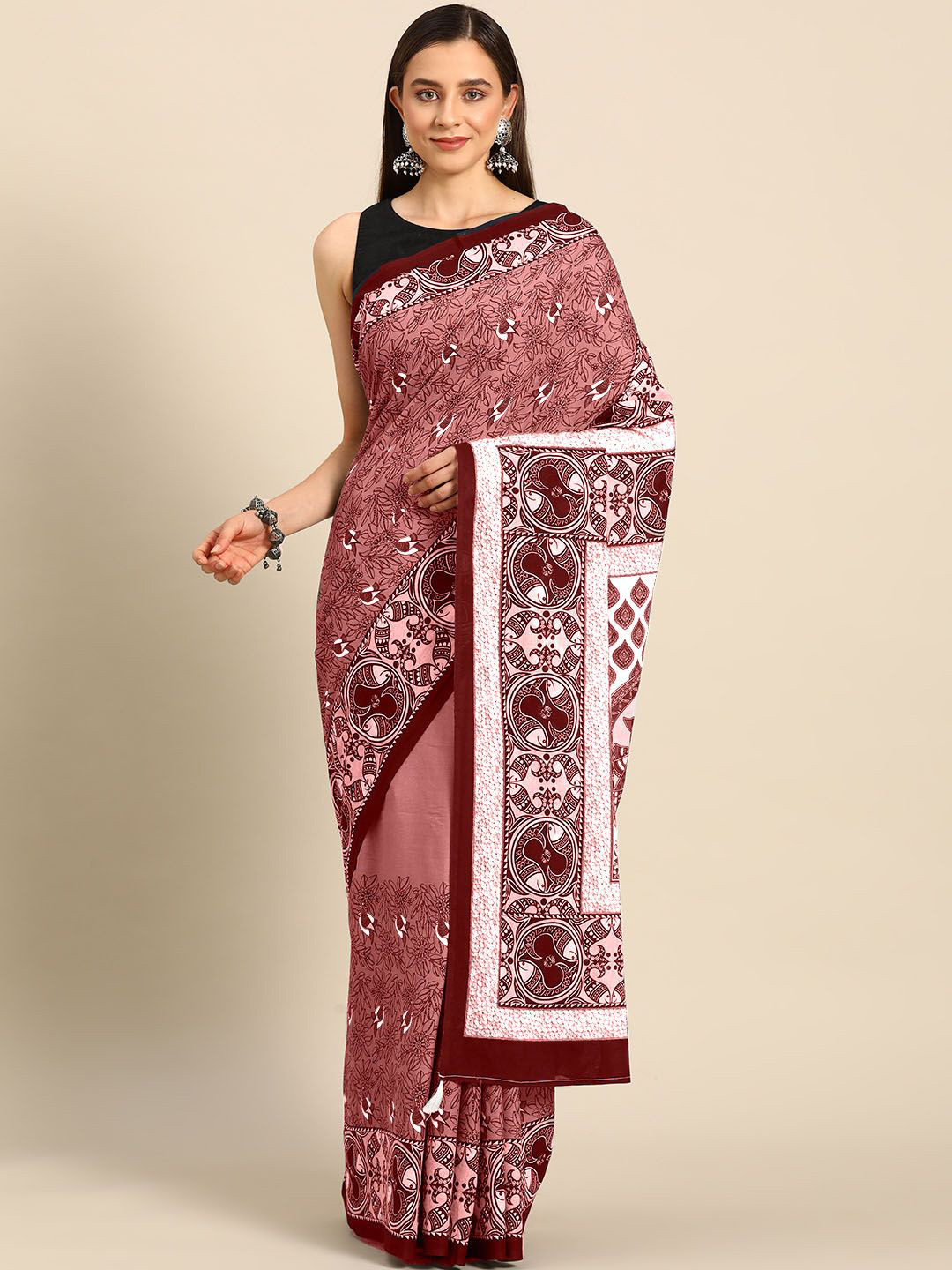 

BUTA BUTI Floral Printed Pure Cotton Saree, Mauve