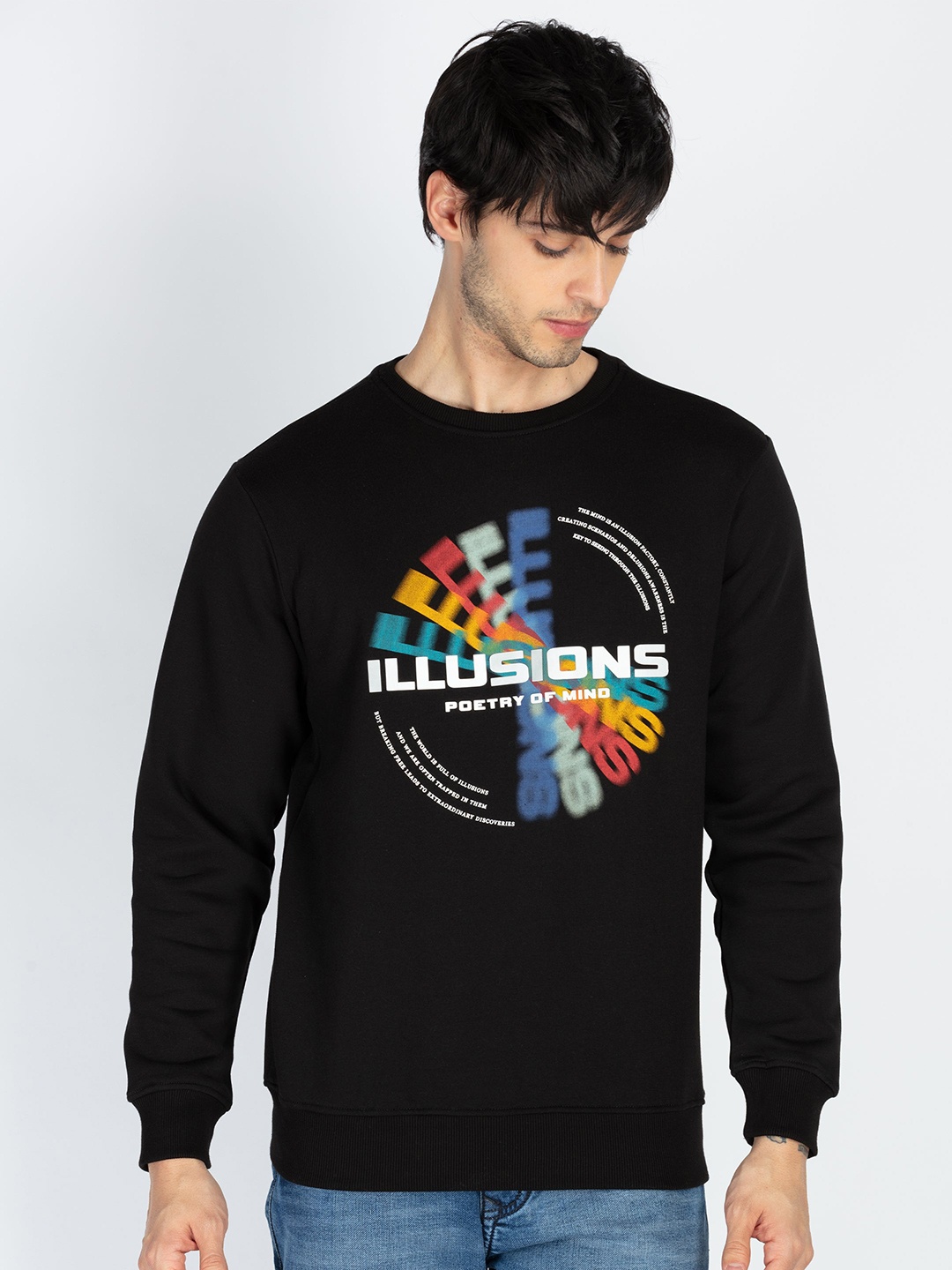 

Status Quo Men Typography Printed Pullover Cotton Sweatshirt, Black