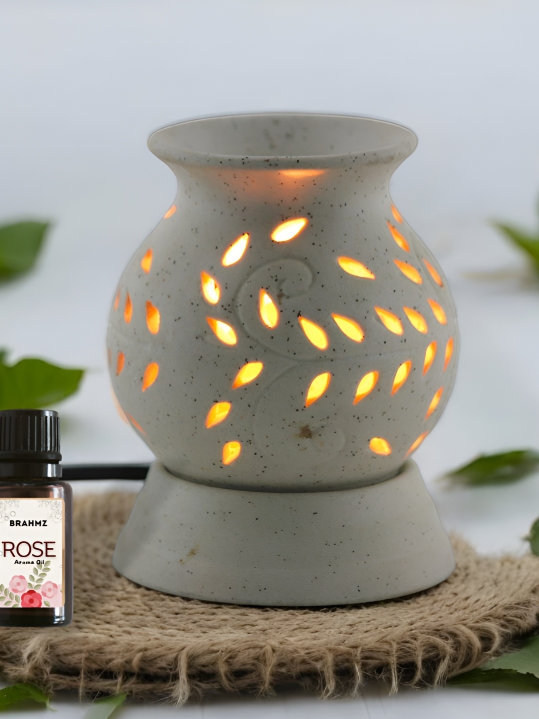 

Brahmz White Aroma Oil Diffusers with Electric Bulb Matki and Rose Oil