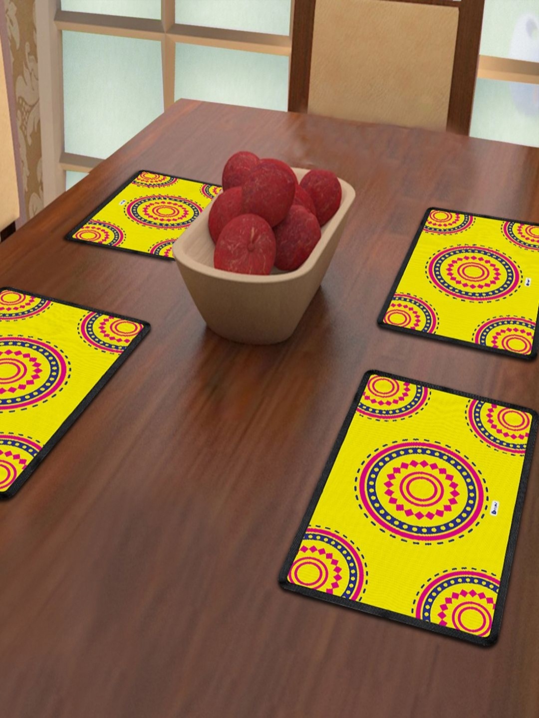 

Indigifts Yellow & Pink 4 Pieces Ethnic Motifs Printed Rectangle Shape Table Placemats