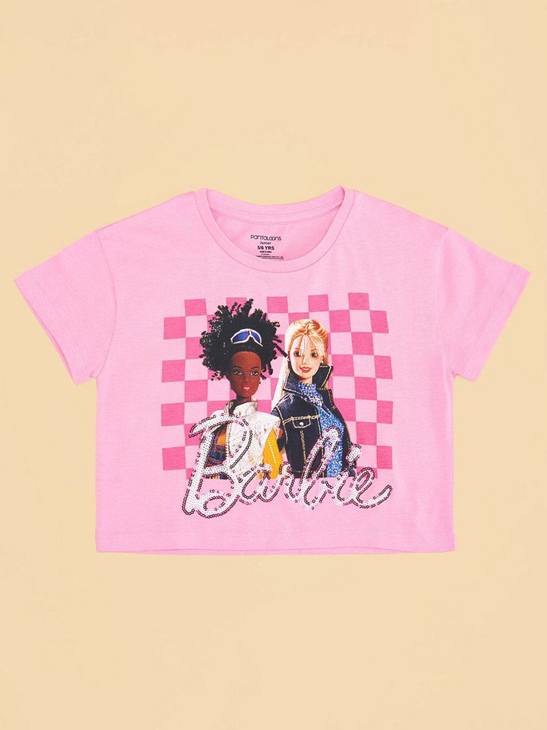 

Pantaloons Junior Girls Graphic Printed Round Neck Cotton Boxy T-shirt, Pink