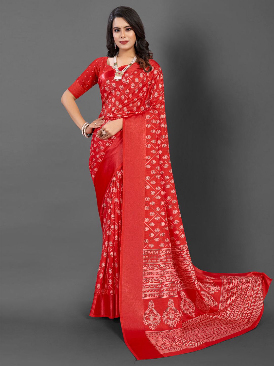 

KALINI Floral Silk Blend Bagh Saree, Red