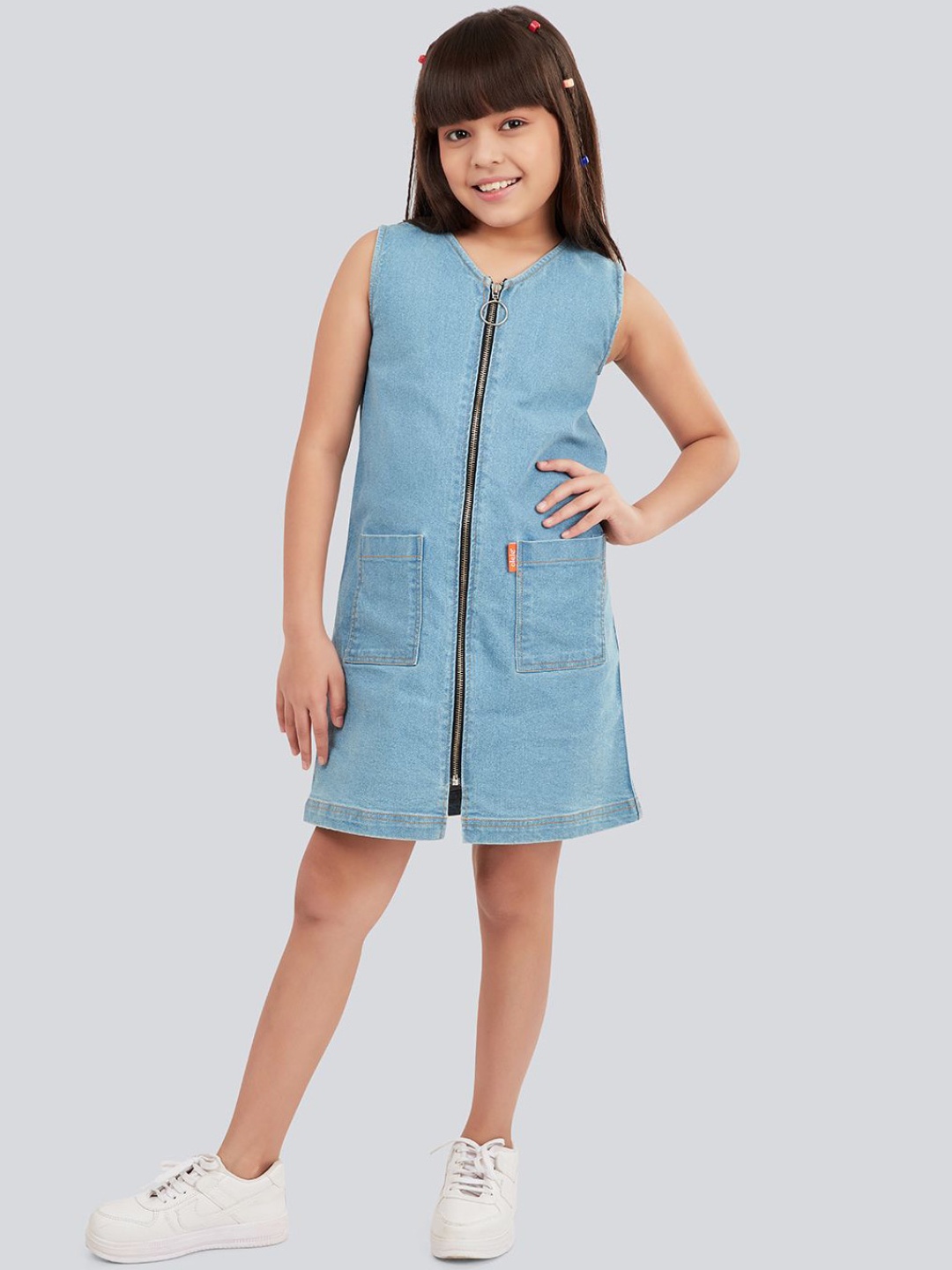 

Olele Girls Girls Cotton Denim Sleeveless Dress, Blue