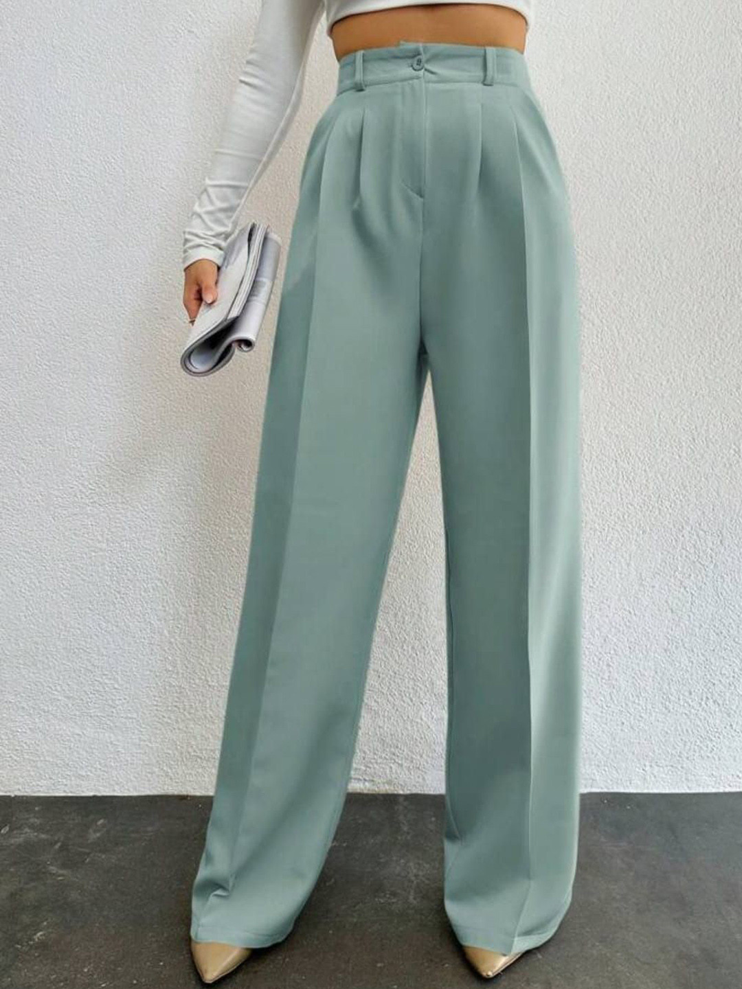 

BROADSTAR Women Pleated Korean Pants, Green