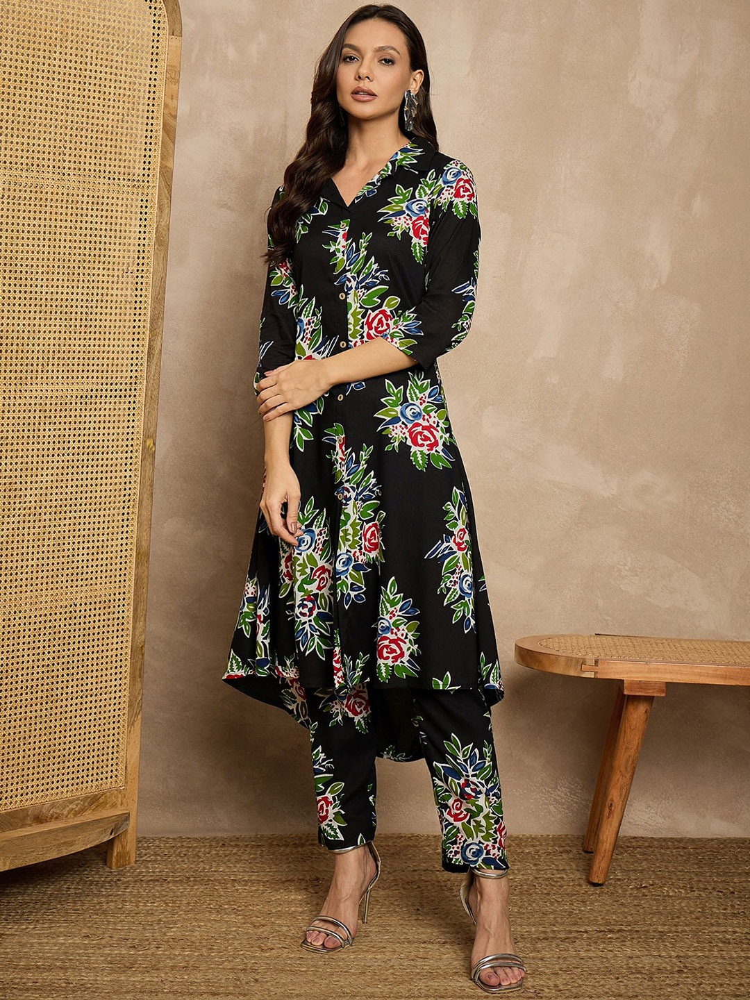 

BAESD Floral Printed Tunic & Trousers, Black