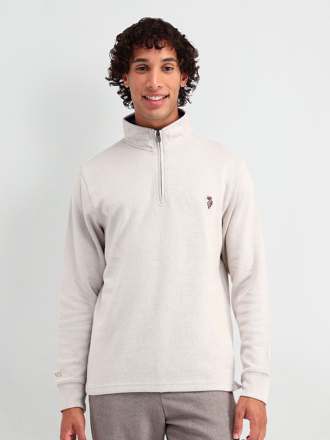 

U.S. Polo Assn. Denim Co. Men Self Design Mock Collar Long Sleeves Sweatshirt, Beige