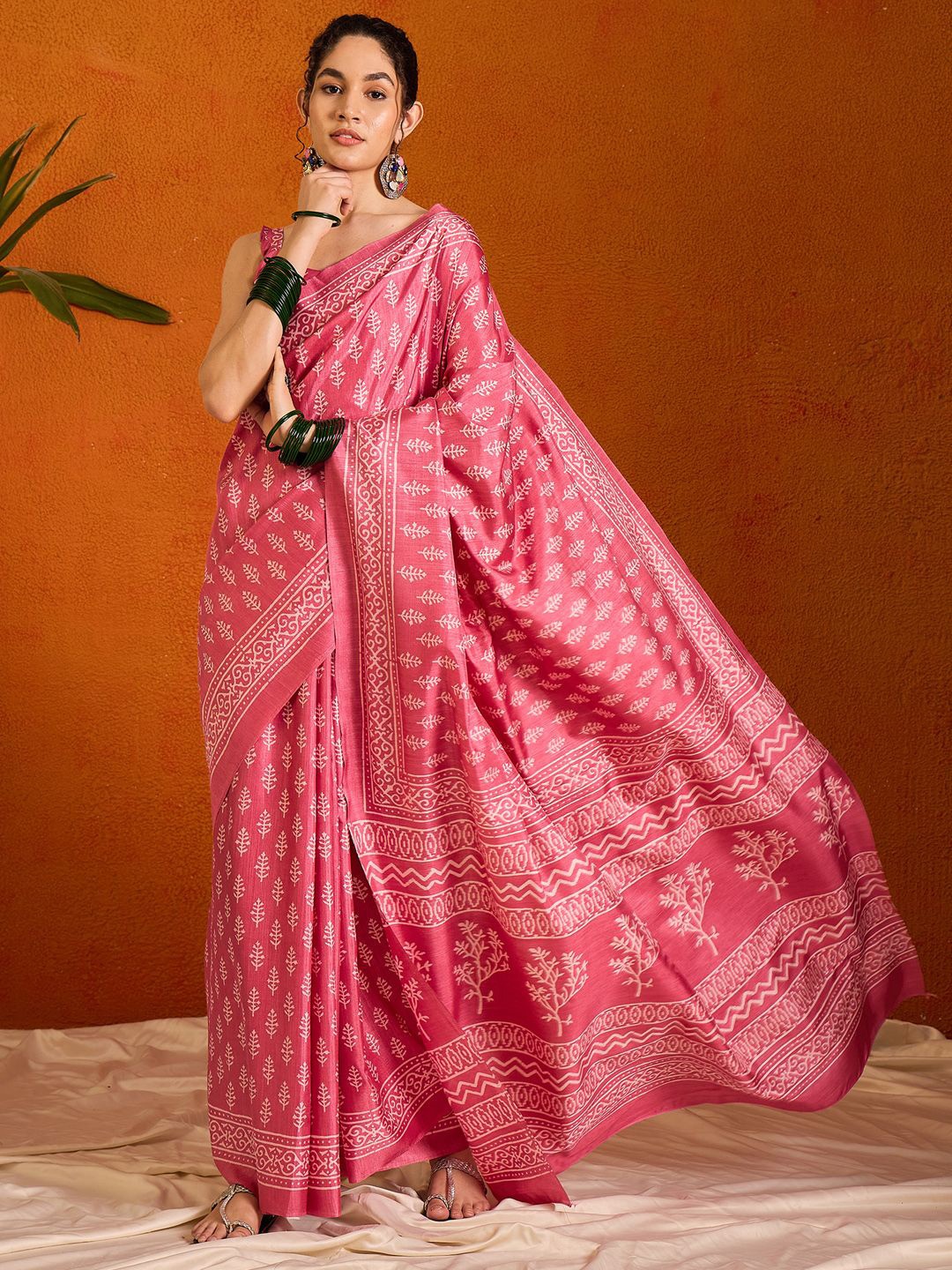 

KALINI Bagh Printed Bagh Saree, Pink