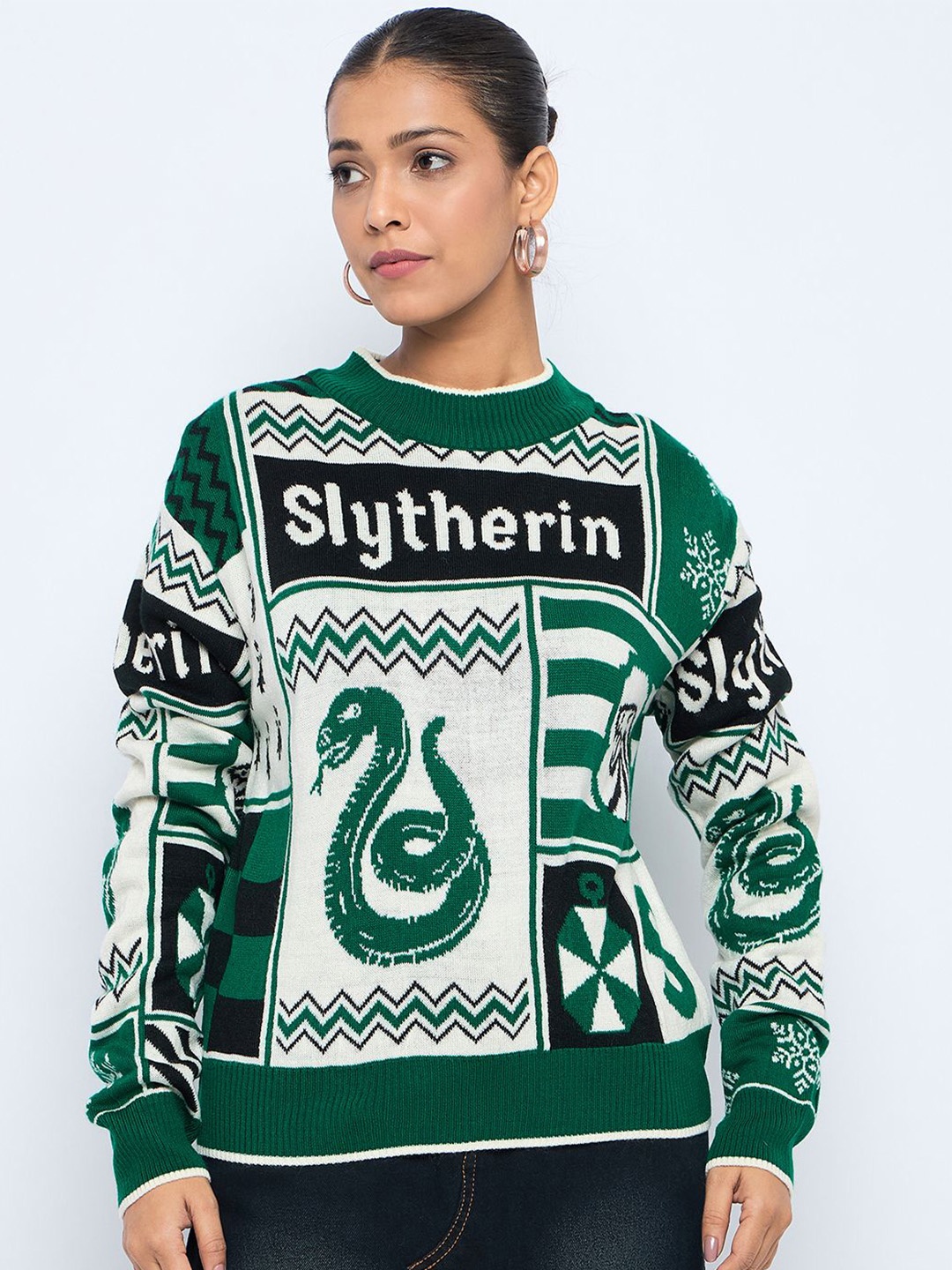 

GABBLE & WOLSH Women Typography Printed Pullover, Green