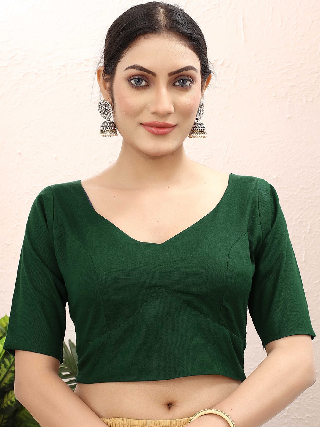 

Krimmple Women Non-Padded Saree Blouse, Green