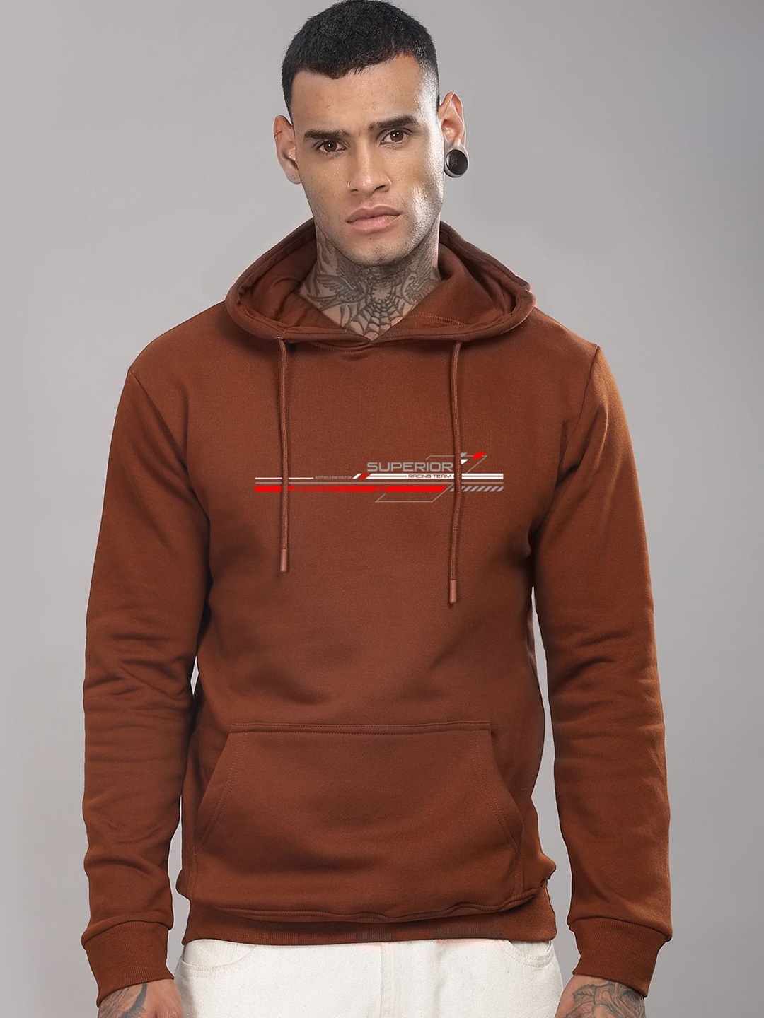 

ADRO Men Graphic Printed Hooded Pullover Sweatshirt, Brown