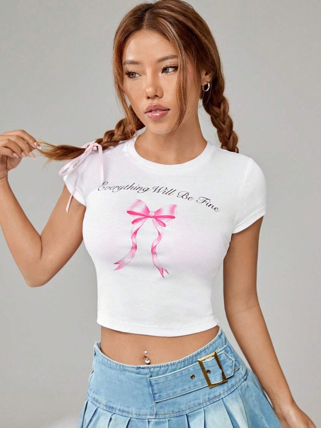 

LULU & SKY Women Graphic Printed Round Neck Top, White