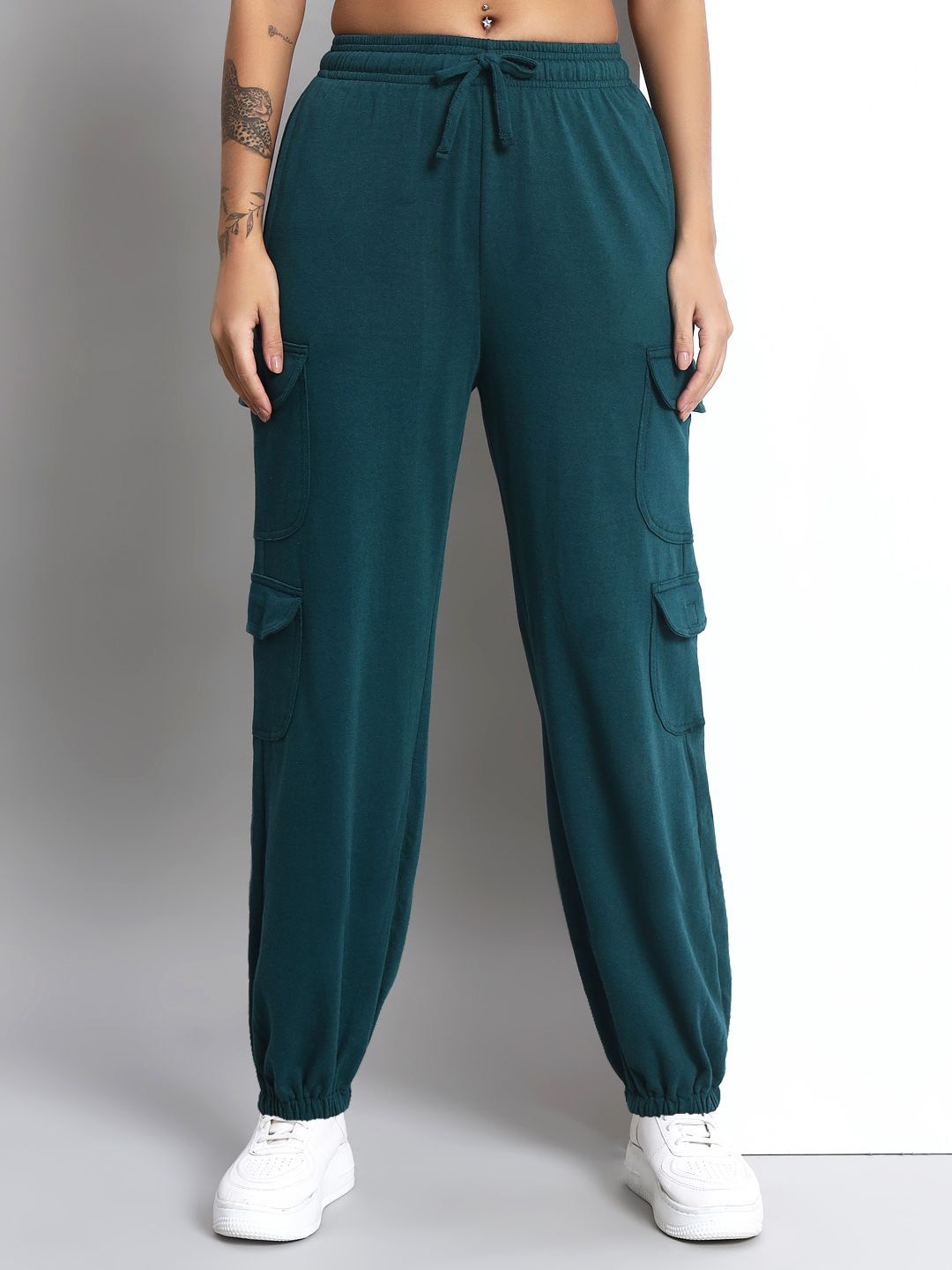 

Q-rious Women Loose Fit Cargos Trousers, Teal