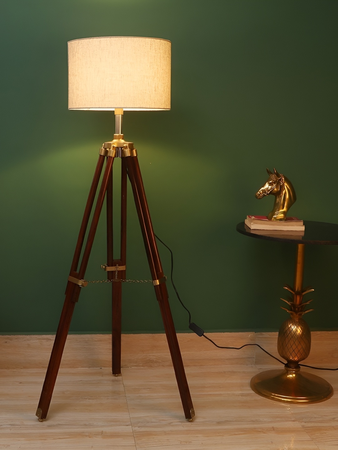 

pristine interiors White & Brown Jute Shade Wooden Tripod Floor Lamp