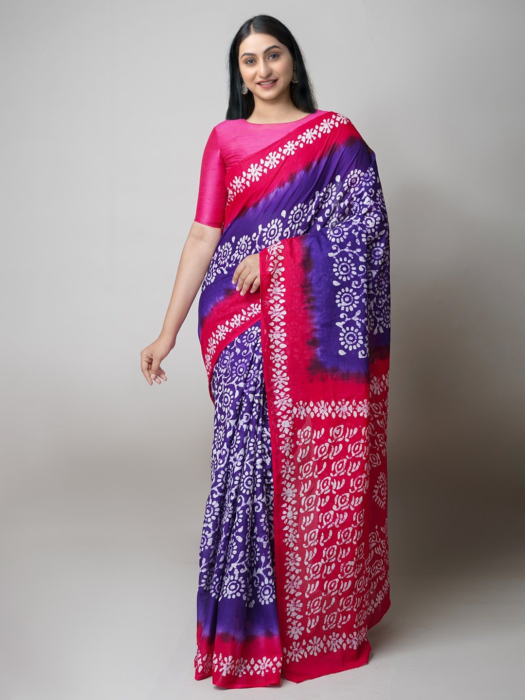 

Unnati Silks Pure Cotton Handloom Block Print Saree, Blue