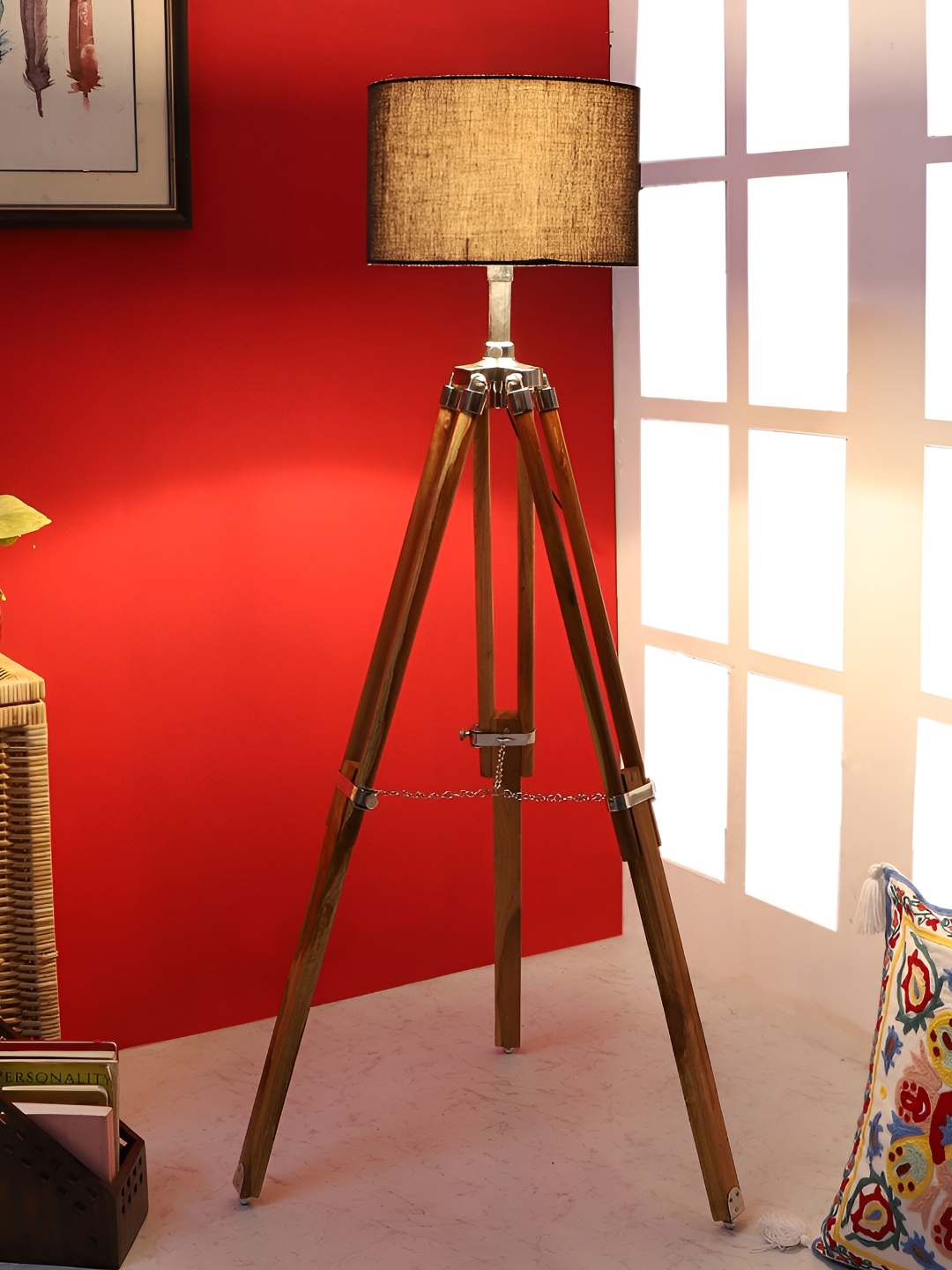 

pristine interiors Black Wooden Tripod Floor Lamp