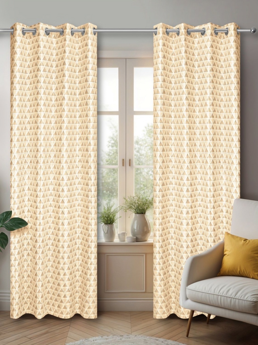 

REYANSH DECOR Yellow 2 Pieces Geometric Printed Room Darkening Door Curtains