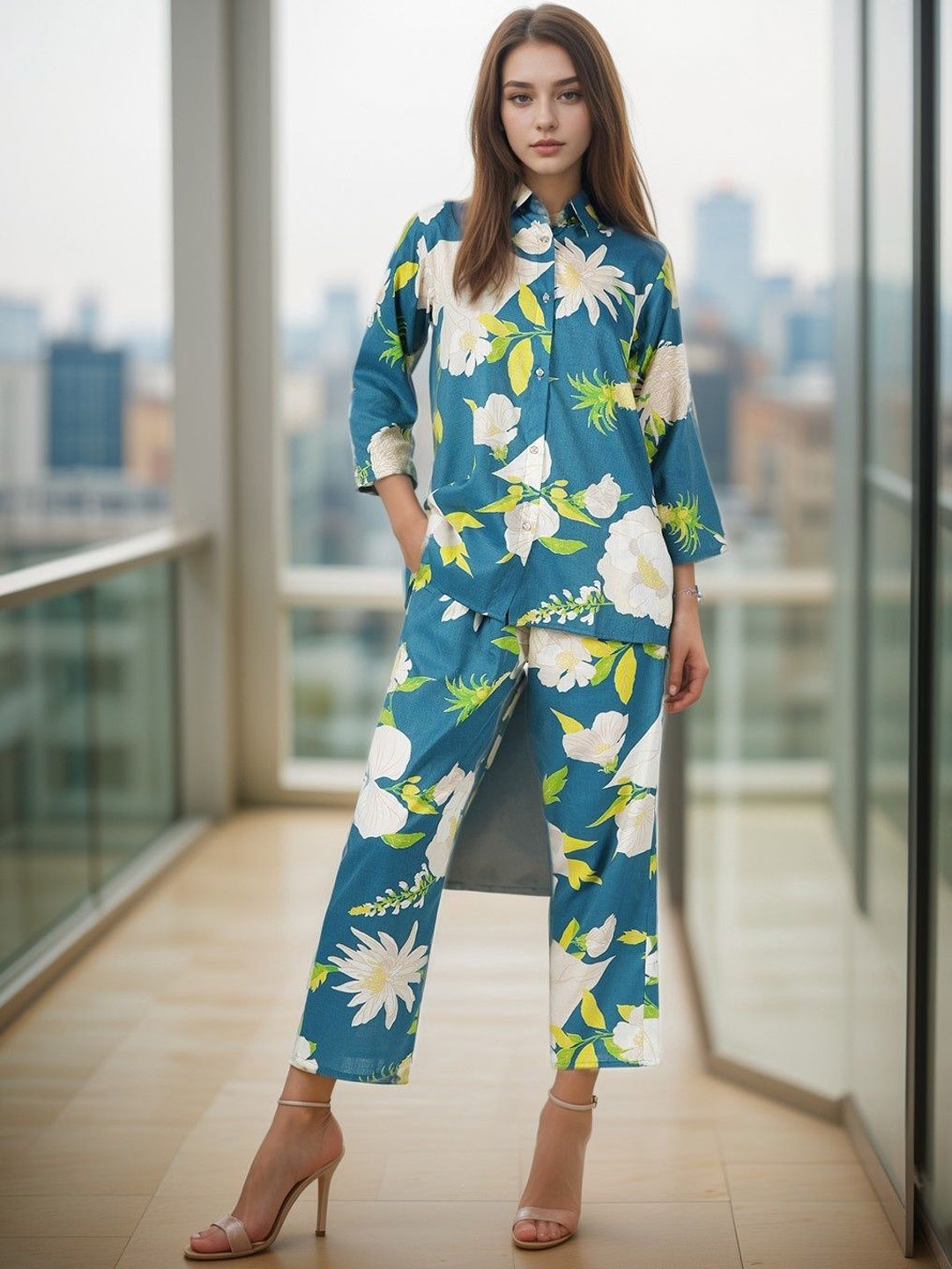 

BAESD Floral Printed Shirt & Trousers, Blue
