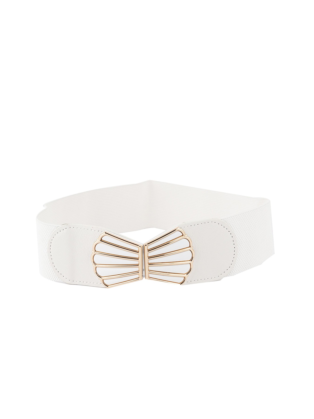 

Style Shoes Women Interlock Closure Stretchable Textured Belt, White