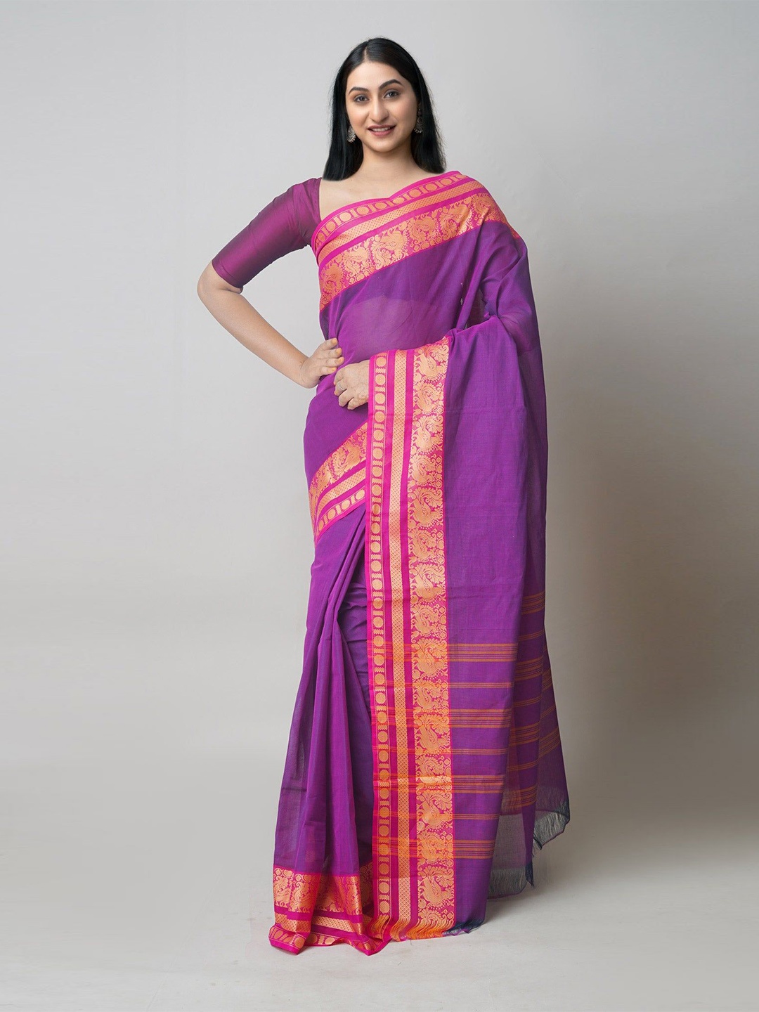 

Unnati Silks Pure Cotton Handloom Chettinad Saree, Violet