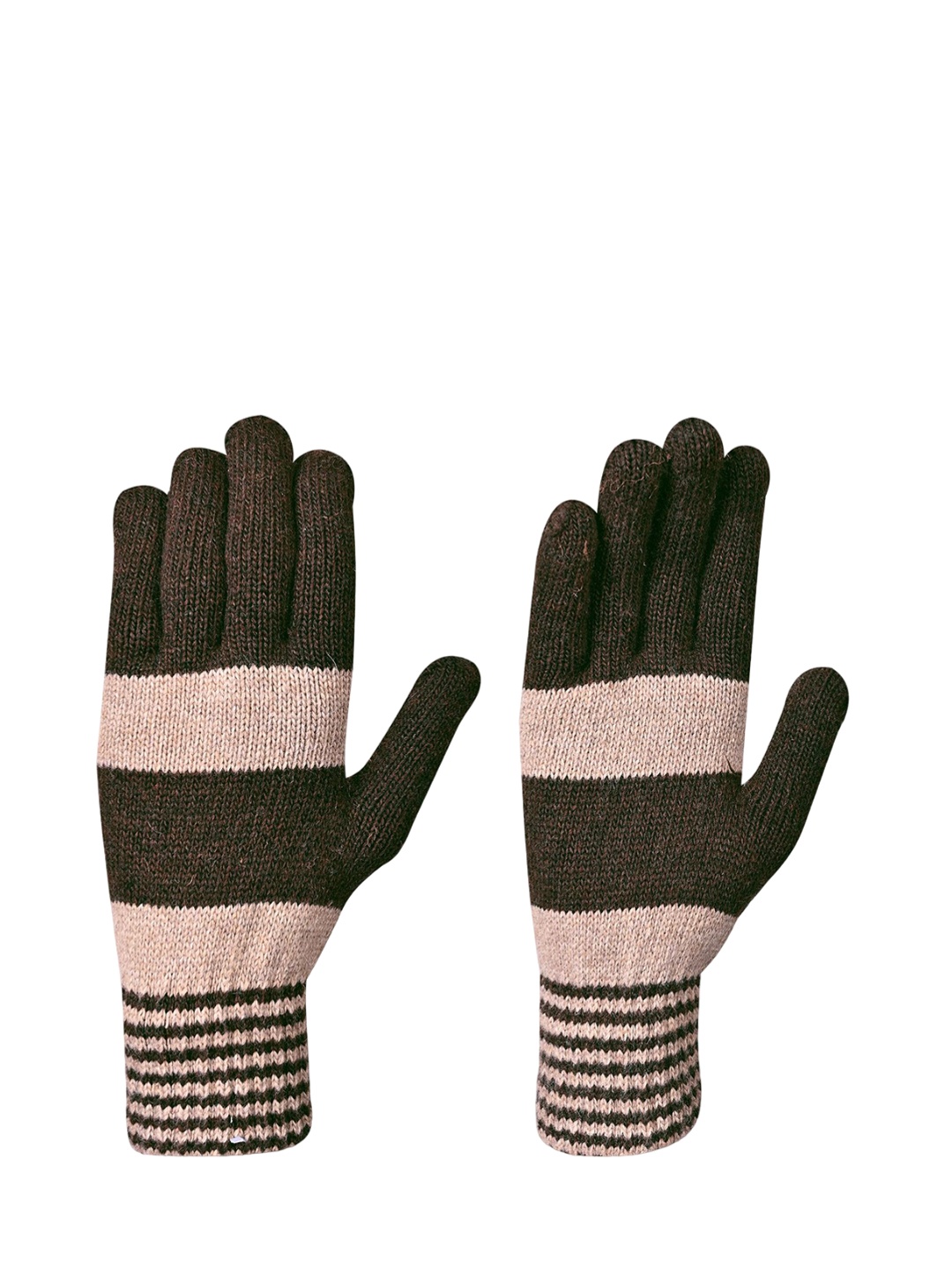 

LOOM LEGACY Men Striped Acrylic Winter Gloves, Brown