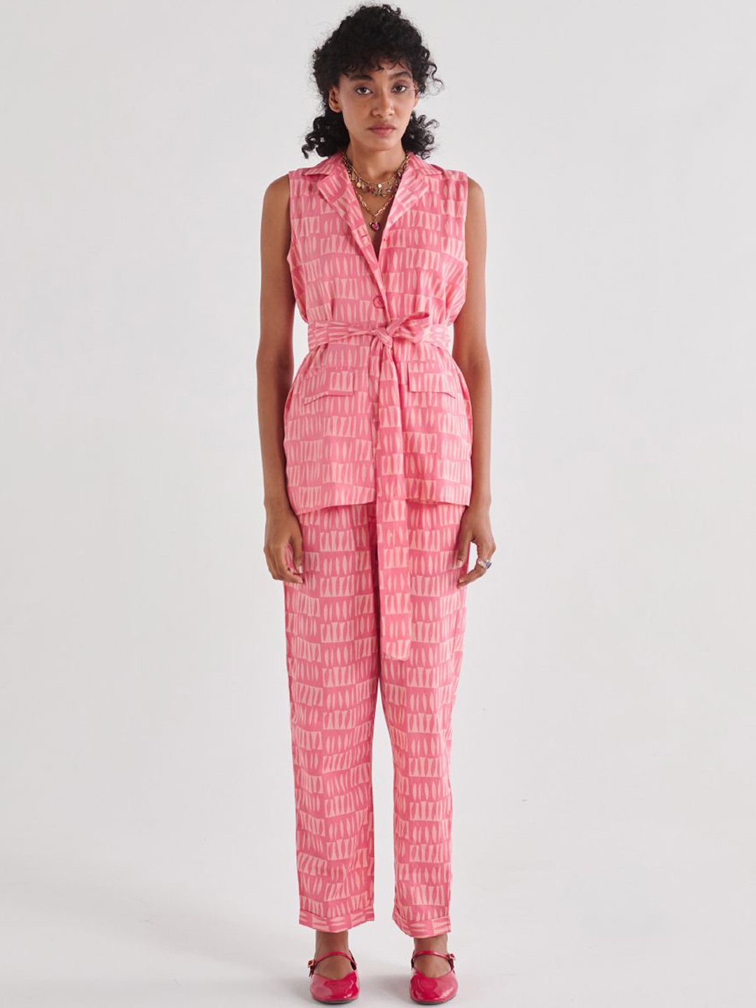 

Midsummer Printed Tunic & Trousers With Belt, Pink