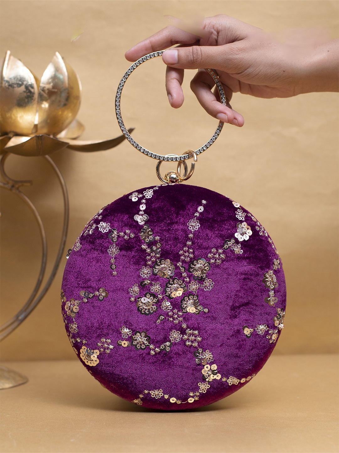 

ARTKLIM Embroidered Box Clutch, Purple