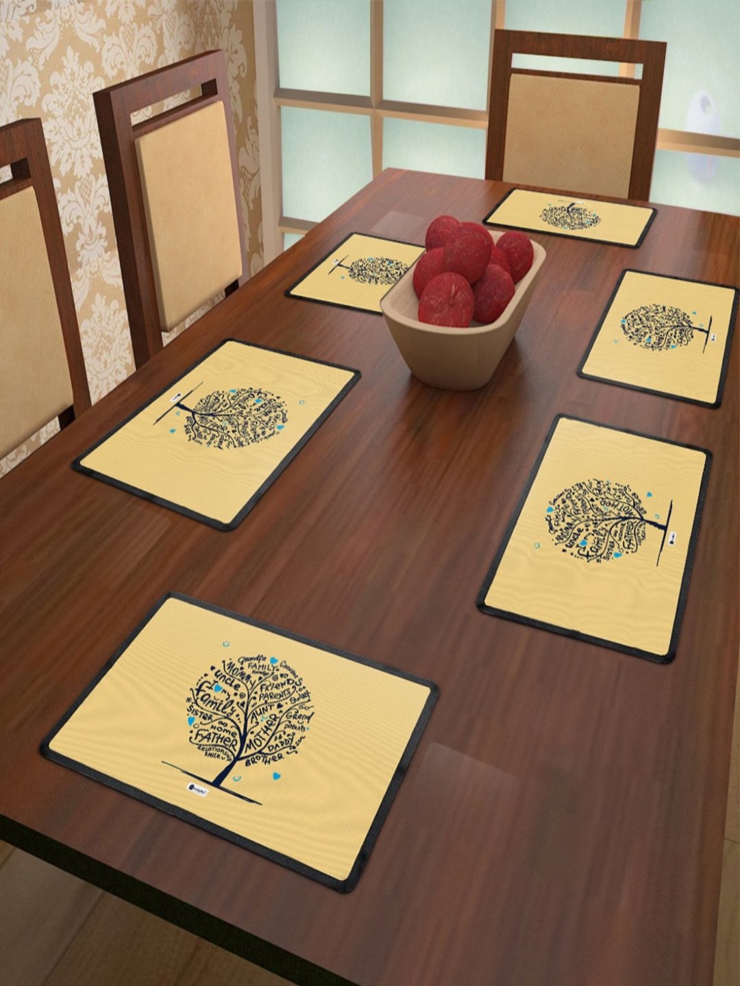 

Indigifts Cream-color & Black 6 Pieces Printed Rectangle Shape Table Placemats