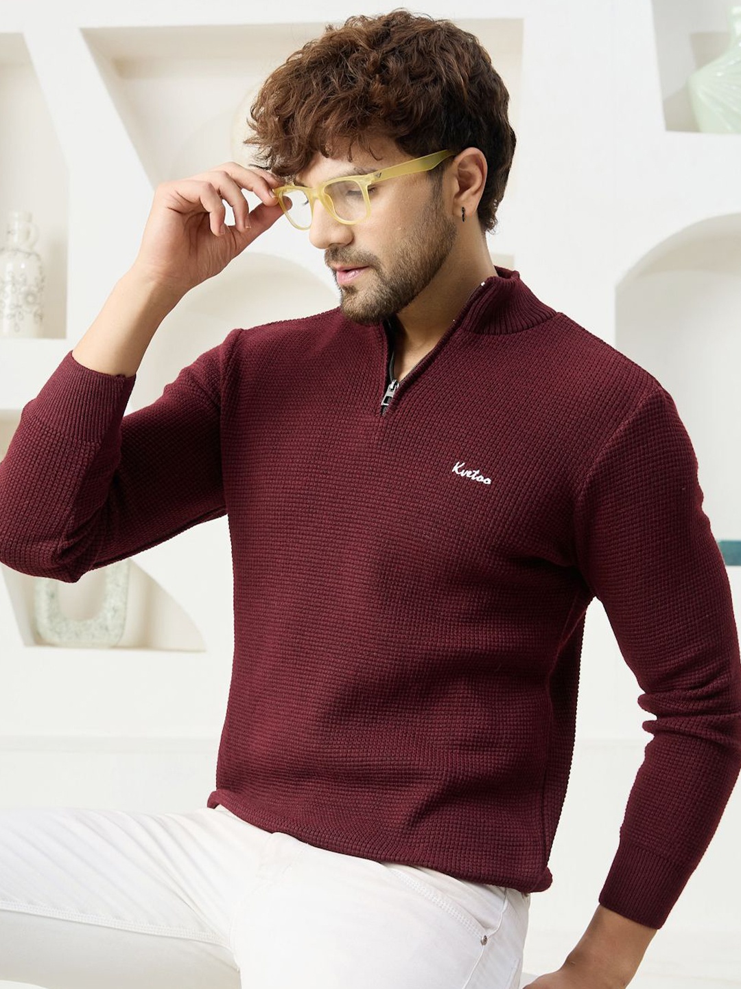 

KVETOO Men Pullover, Maroon
