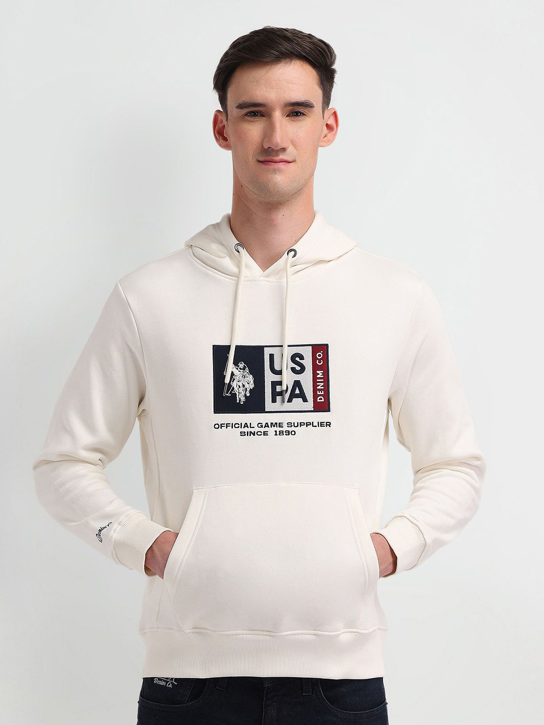 

U.S. Polo Assn. Denim Co. Men Cotton Printed Hooded Sweatshirt, Cream