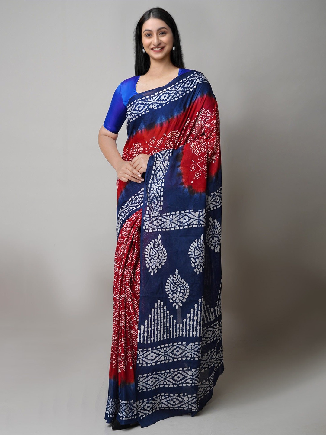 

Unnati Silks Floral Printed Pure Cotton Handloom Block Print Saree, Maroon