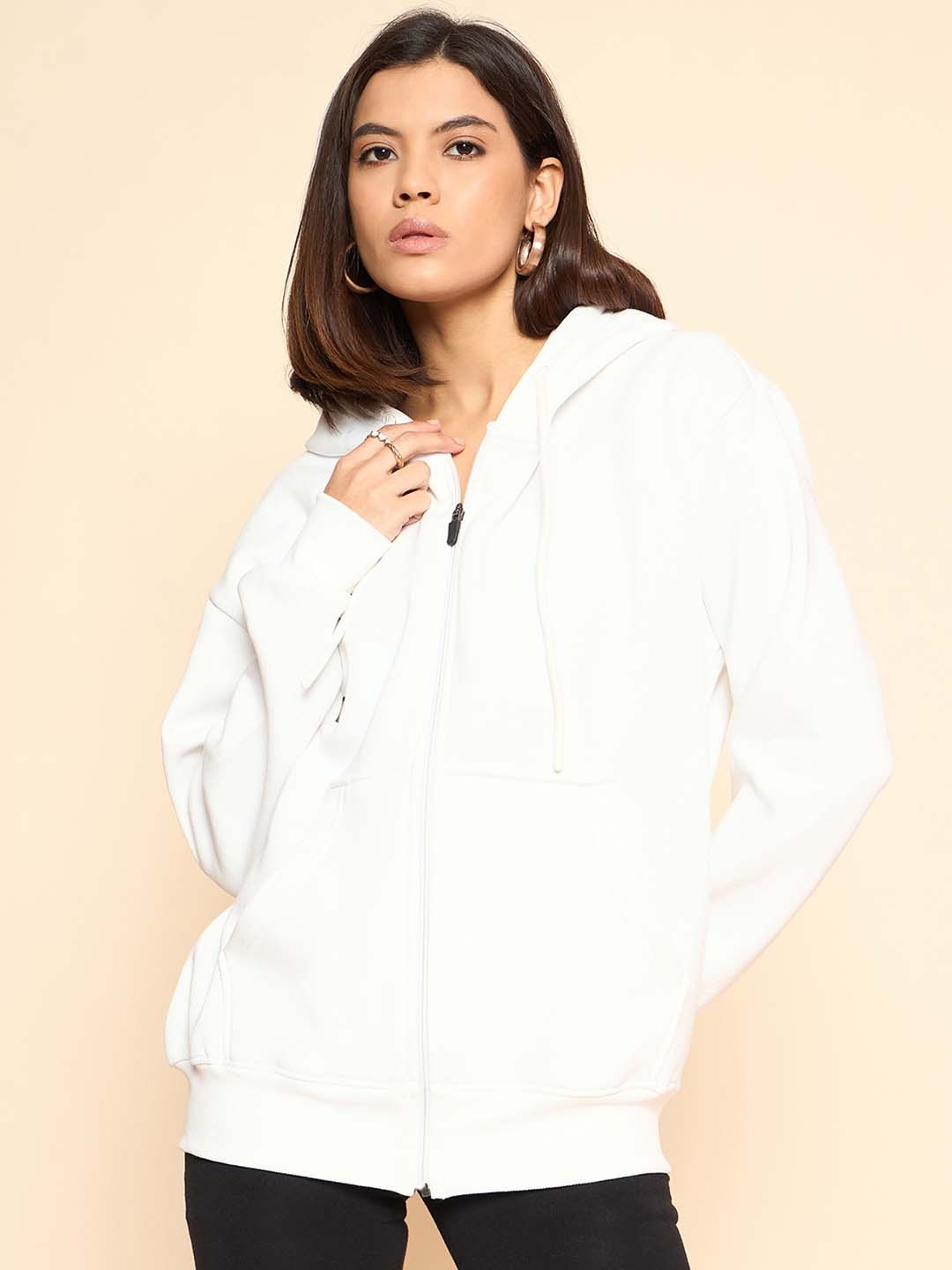 

COLOR CAPITAL Women Solid Hooded Oversized Cotton Sweatshirt, White