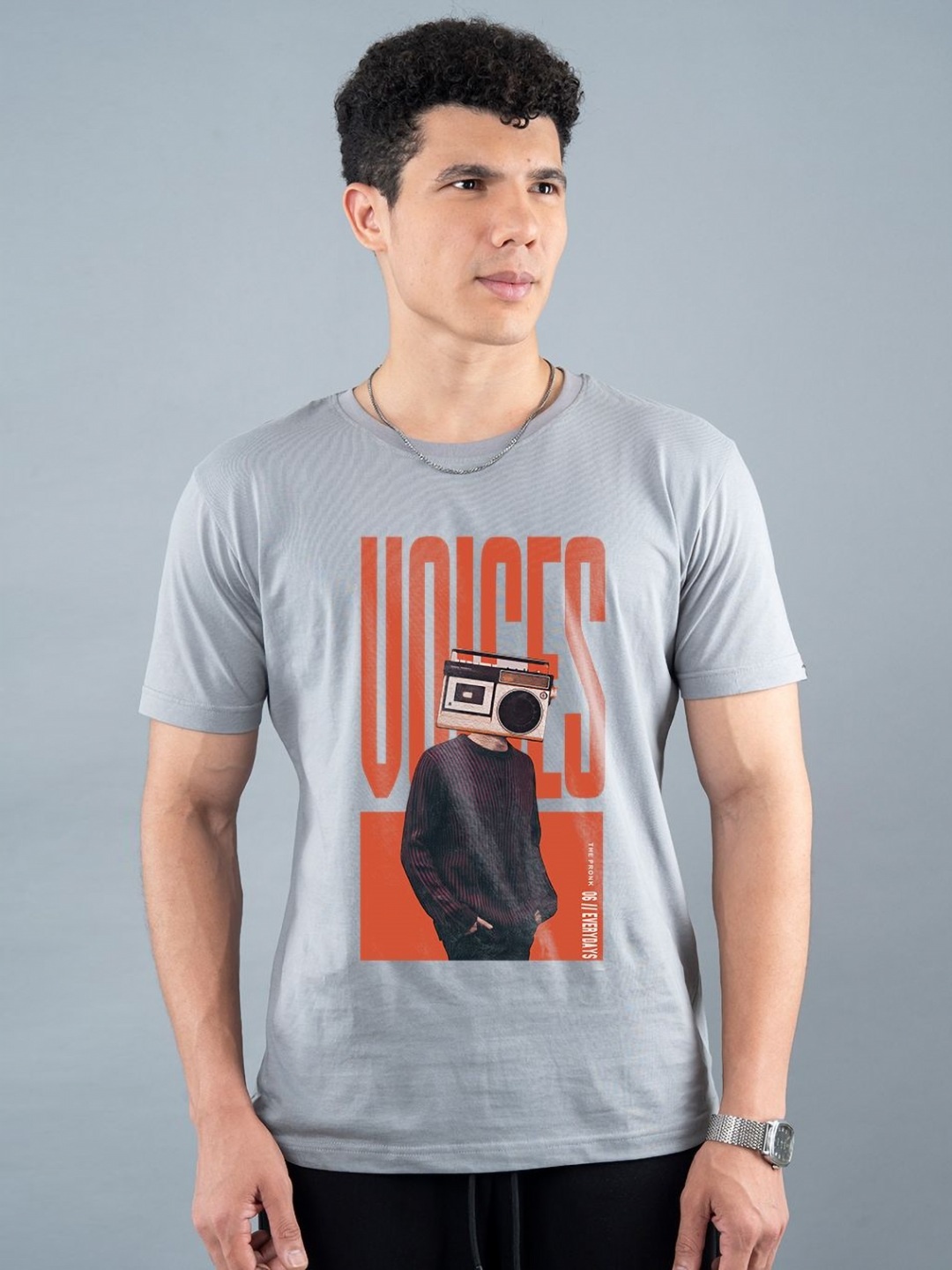 

PRONK Men Typography Printed Round Neck Cotton T-shirt, Grey