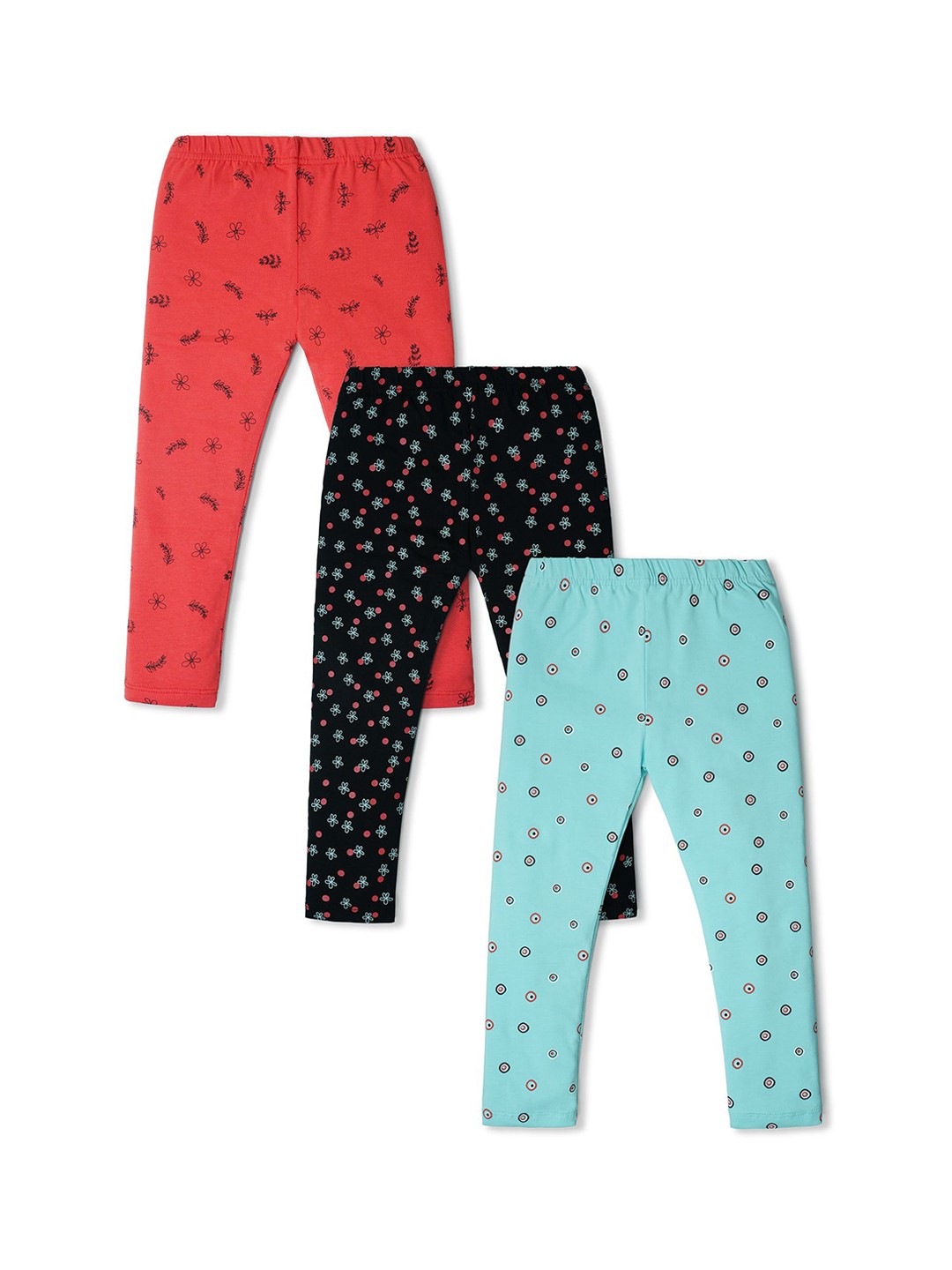 

Nino Togs Girls Pack Of 3 Printed Pure Cotton Ankle-Length Leggings, Black