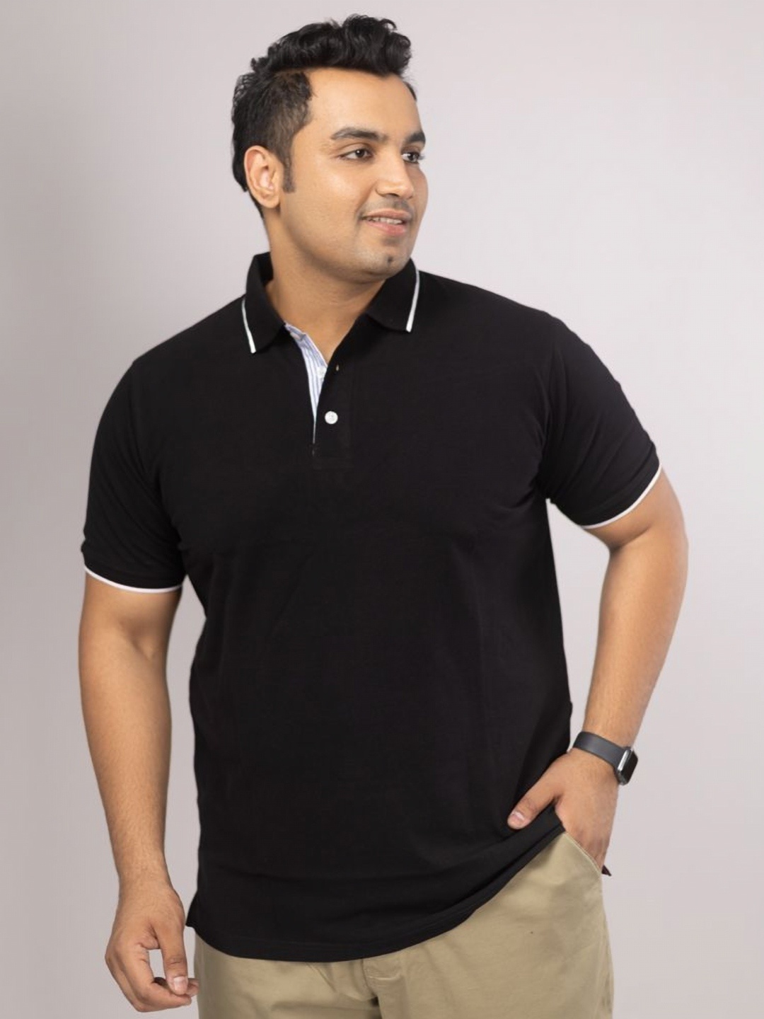 

Sizeupp Men Solid Polo Collar Cotton Plus Size T-shirt, Black