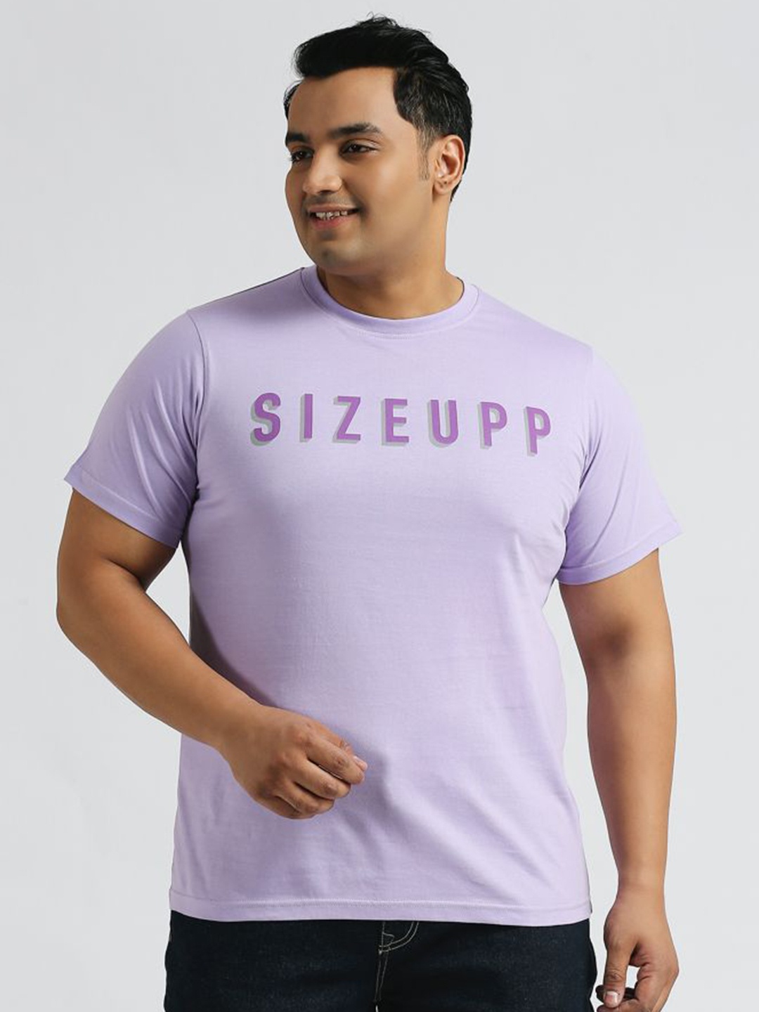 

Sizeupp Men Plus Size Typography Printed Round Neck Cotton T-shirt, Purple