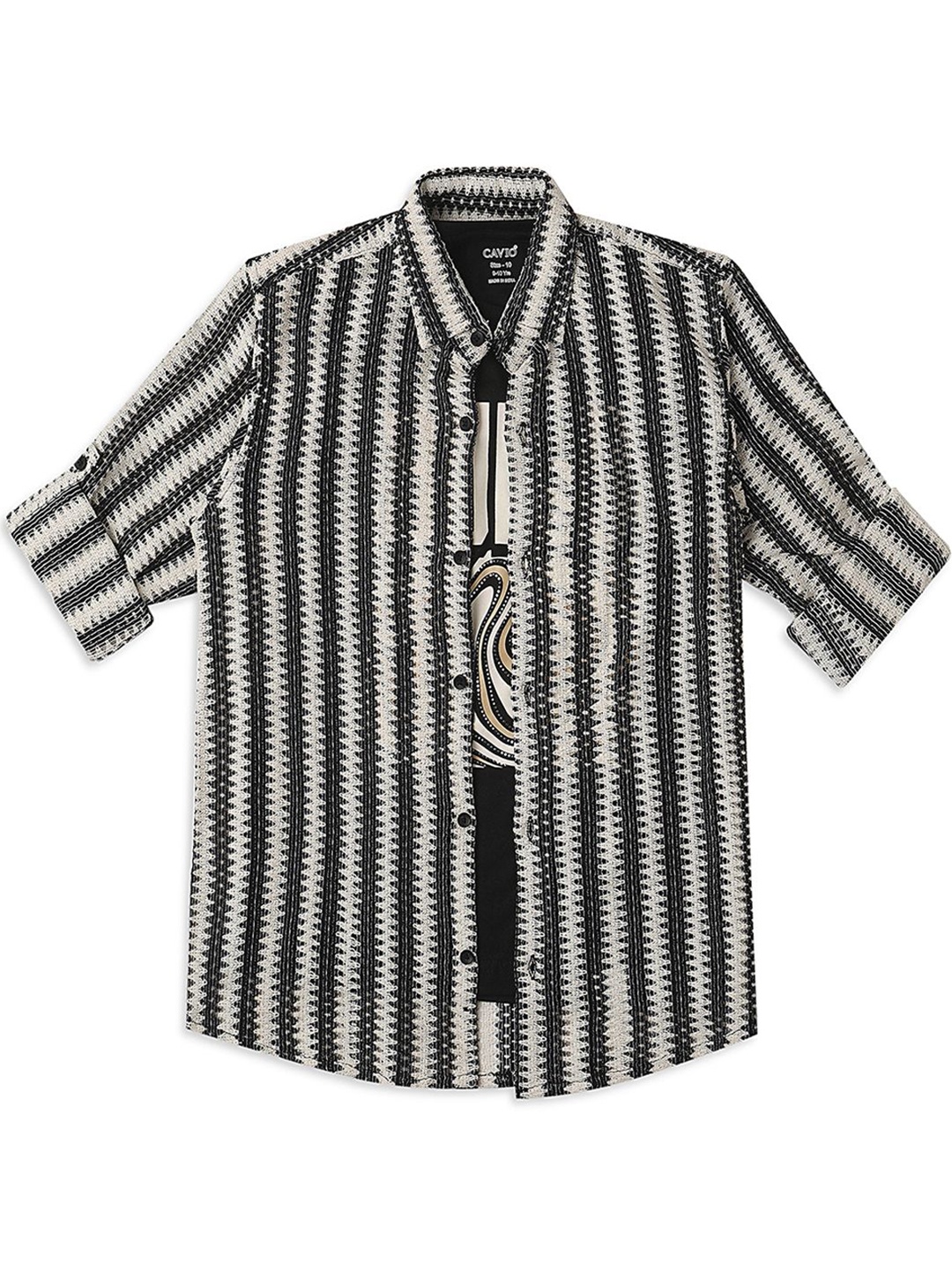 

CAVIO Boys Comfort Vertical Stripes Pure Cotton Casual Shirt Comes With T-shirt, Black