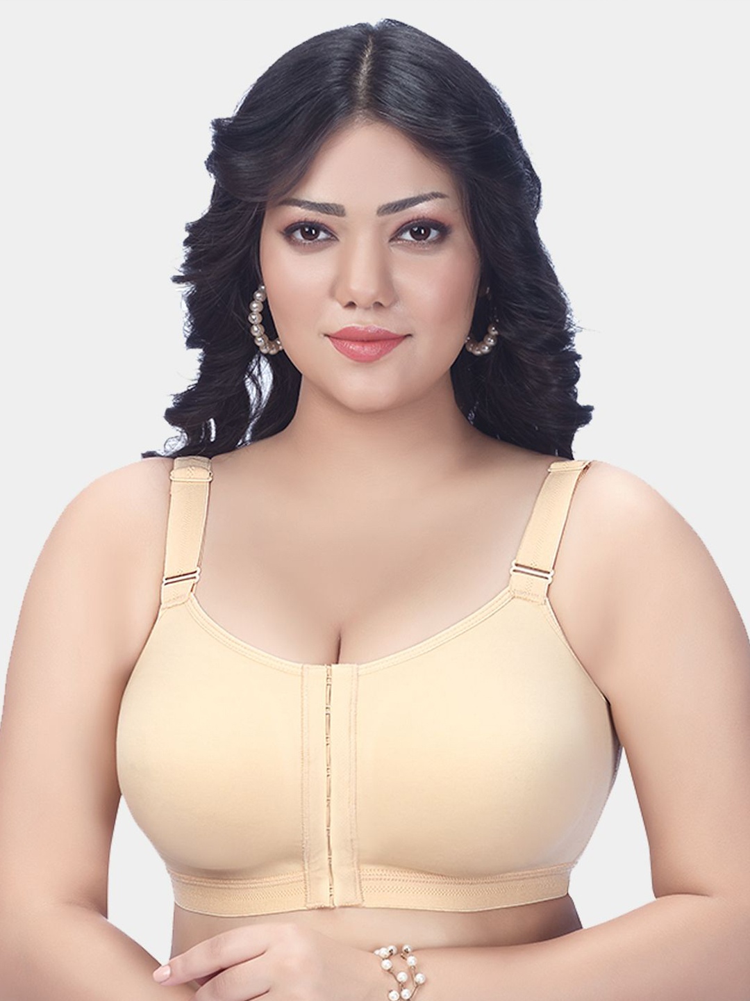 

Trylo Riza Front Open Non-Padded Non-Wired Seamless Molded Full Coverage Bra, Cream