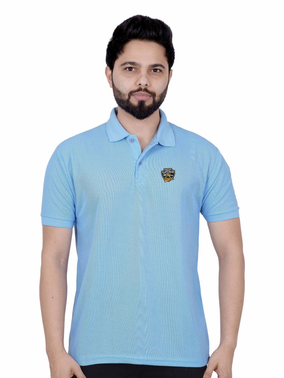 

LA MILANO Men Polo Collar Applique Slim Fit T-shirt, Teal