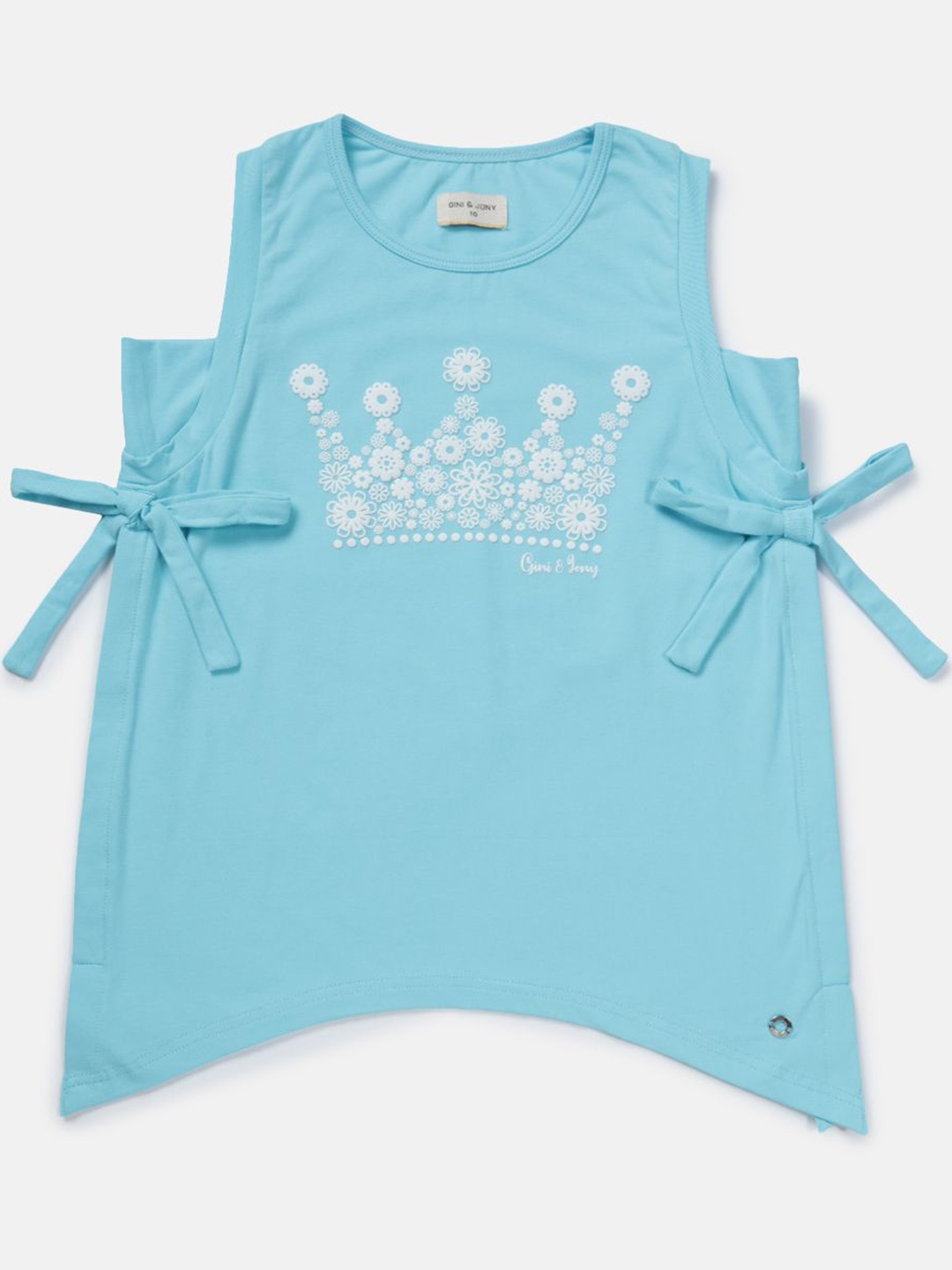 

Gini and Jony Girls Floral Printed Round Neck Cotton Top, Blue