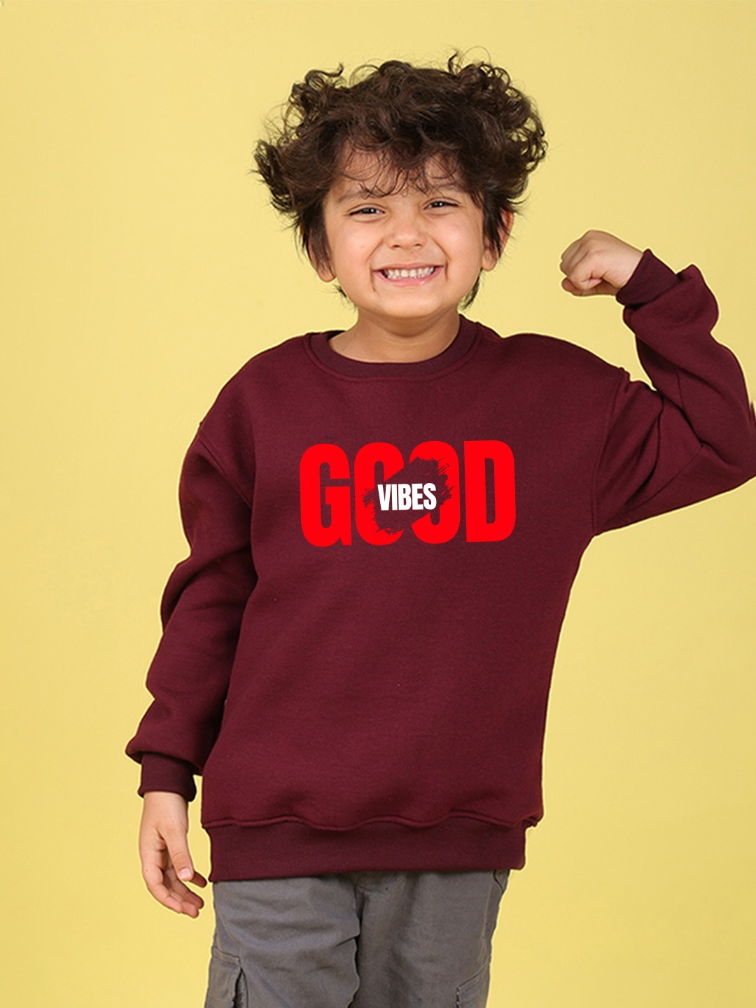 

NUSYL Boys Printed Oversized Sweatshirt, Maroon