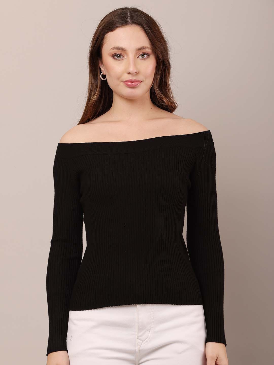 

NoBarr Women Solid Off-Shoulder Top, Black