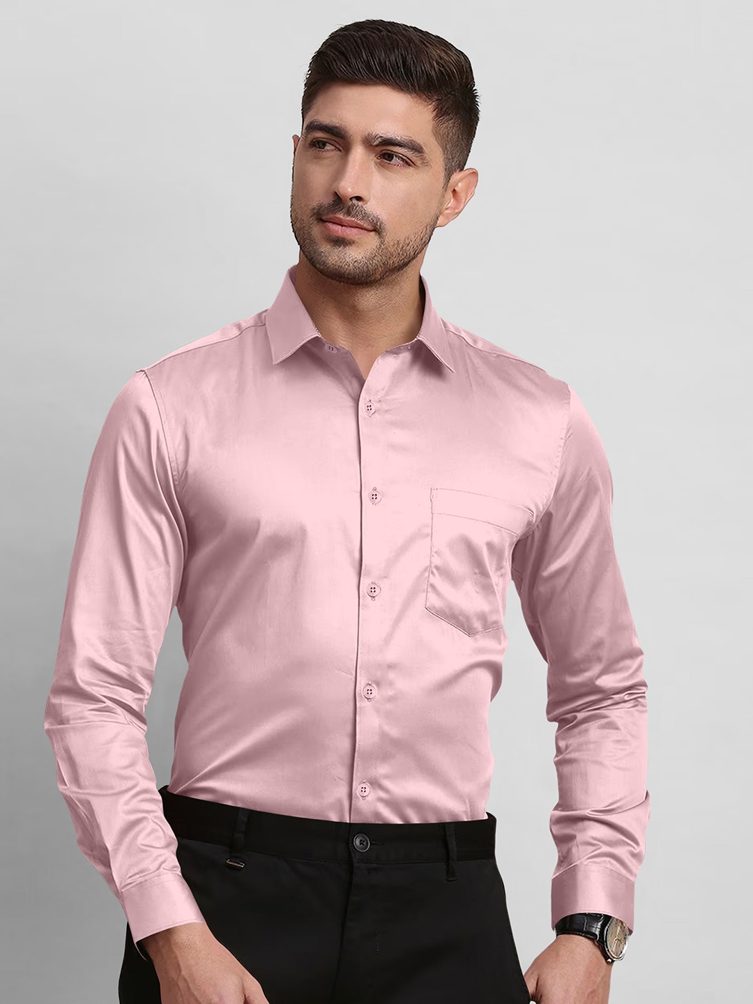 

FABFARM Men Comfort Spread Collar Solid Slim Fit Formal Shirt, Rose