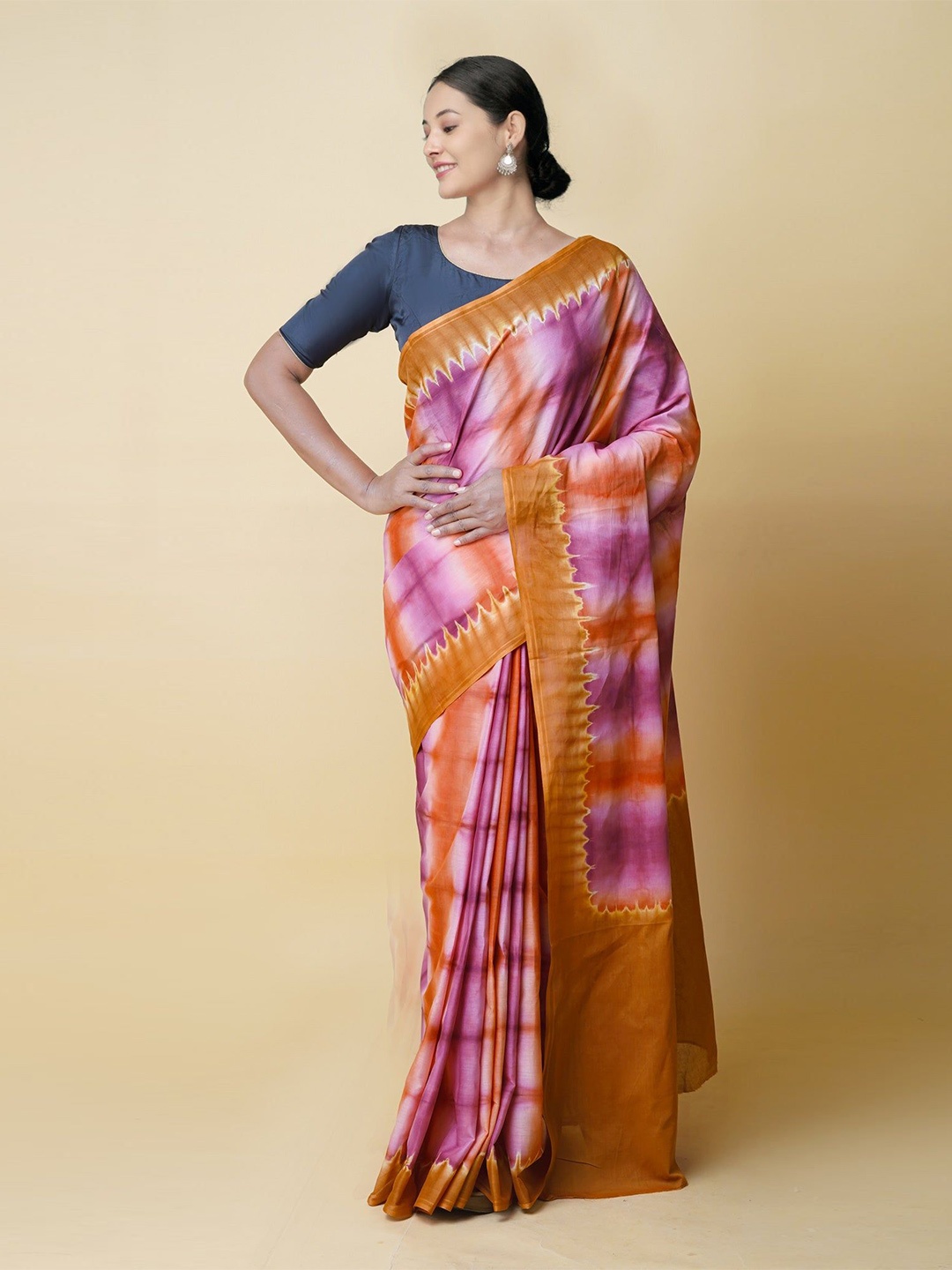 

Unnati Silks Tie and Dye Pure Cotton Handloom Leheriya Saree, Pink