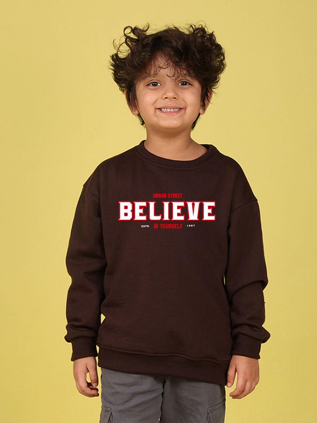 

NUSYL Boys Printed Oversized Sweatshirt, Brown