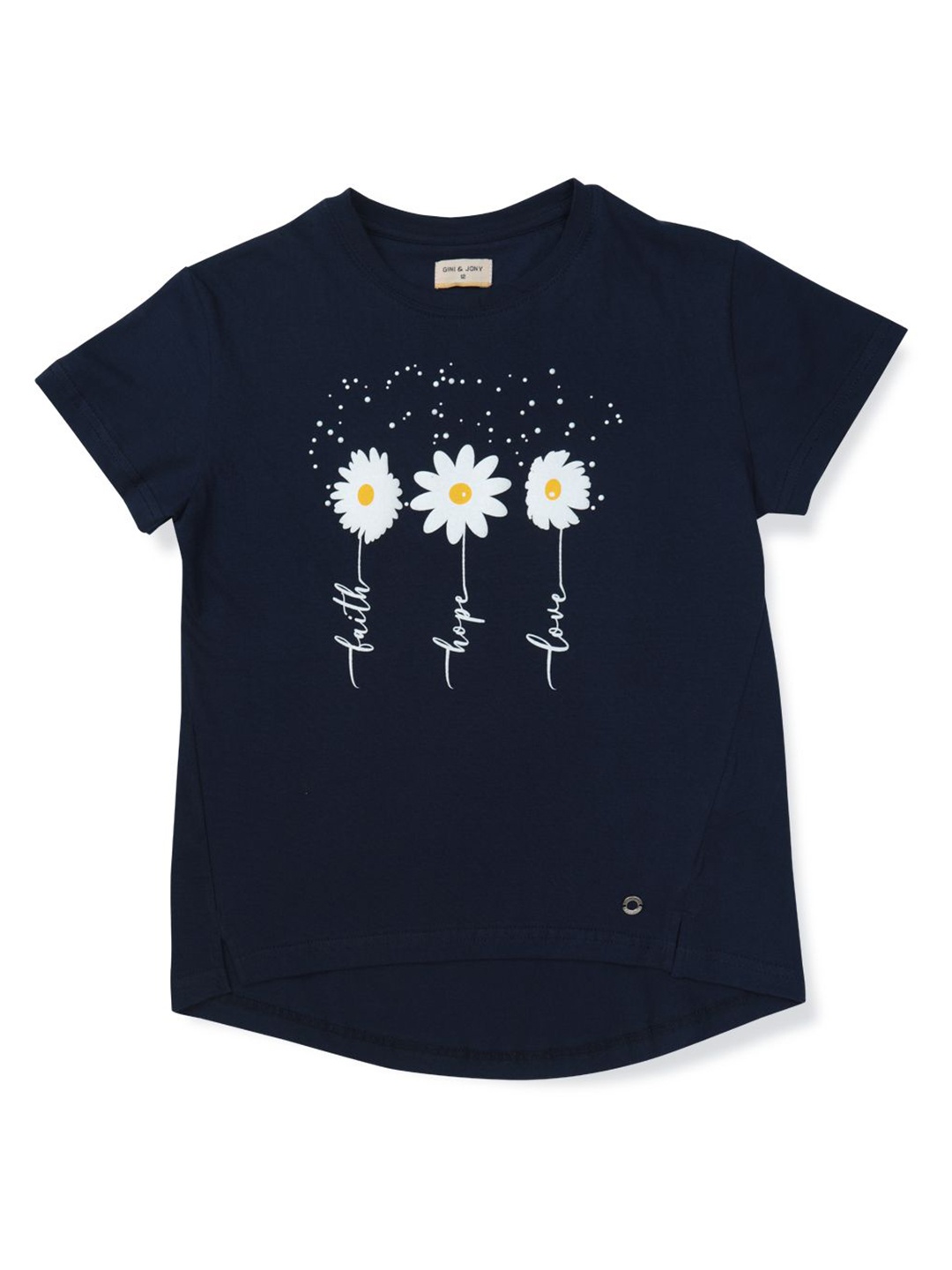 

Gini and Jony Girls Floral Printed Round Neck Cotton T-shirt, Navy blue