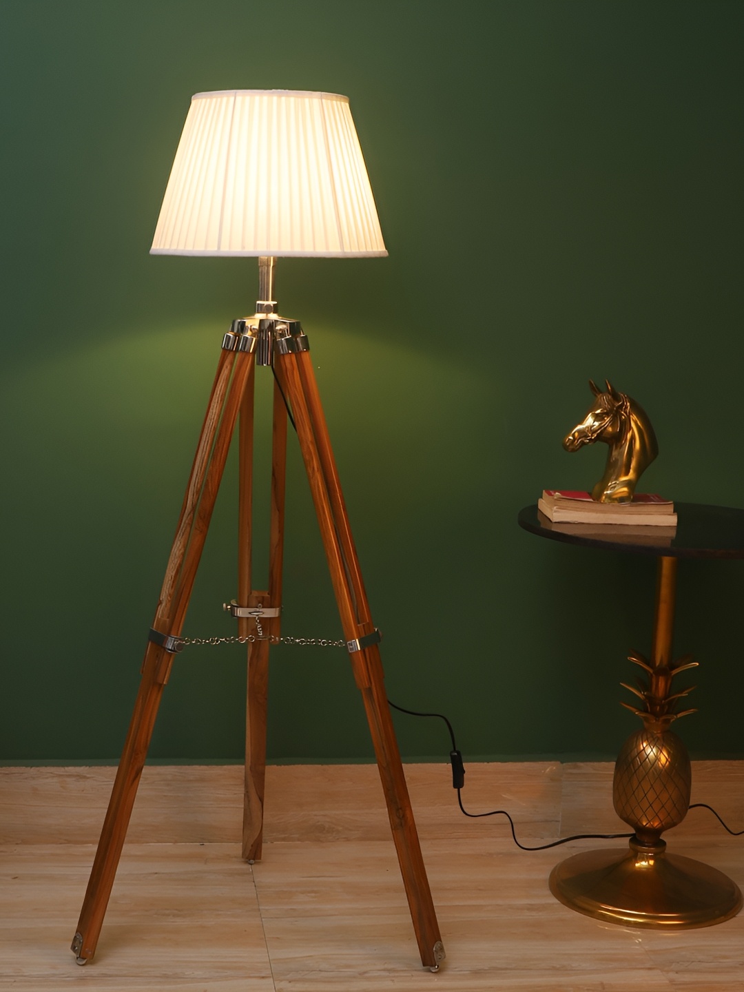 

pristine interiors Brown & White Wooden Tripod Floor Lamp